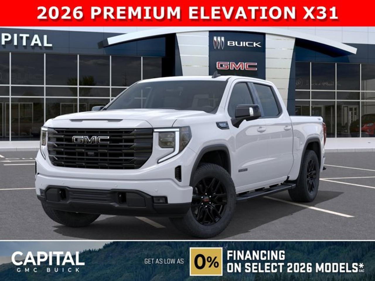 Take a look at this 2026 GMC SIERRA 1500 Elevation Premium Package... Fully Equipped with Power Sunroof, BLACK PACKAGE, Heated Leather BUCKET Seats, X31 OFF-ROAD Package, ALL-WEATHER FLOOR MATS, Heated Steering, Adaptive Cruise Control, Dual Exhaust, 360 CAM, 6 Assist Steps, Black Emblems, MultiPro Tailgate, Integrated Brake Controller, Wireless Charger, Blind Zone monitoring, and so much more!Ask for the Internet Department for more information or book your test drive today! Text 825-445-0521 for fast answers at your fingertips!AMVIC Licensed Dealer - Licence Number B1044900Disclaimer: All prices are plus GST and include all cash credits and loyalties. See dealer for details. AMVIC Licensed Dealer # B1044900