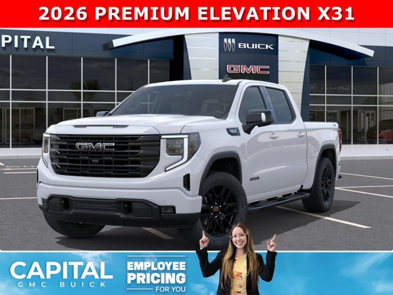 Take a look at this 2026 GMC SIERRA 1500 Elevation Premium Package... Fully Equipped with Power Sunroof, BLACK PACKAGE, Heated Leather BUCKET Seats, X31 OFF-ROAD Package, ALL-WEATHER FLOOR MATS, Heated Steering, Adaptive Cruise Control, Dual Exhaust, 360 CAM, 6 Assist Steps, Black Emblems, MultiPro Tailgate, Integrated Brake Controller, Wireless Charger, Blind Zone monitoring, and so much more!Ask for the Internet Department for more information or book your test drive today! Text 507-585-4395 for fast answers at your fingertips!AMVIC Licensed Dealer - Licence Number B1044900Disclaimer: All prices are plus GST and include all cash credits and loyalties. See dealer for details. AMVIC Licensed Dealer # B1044900