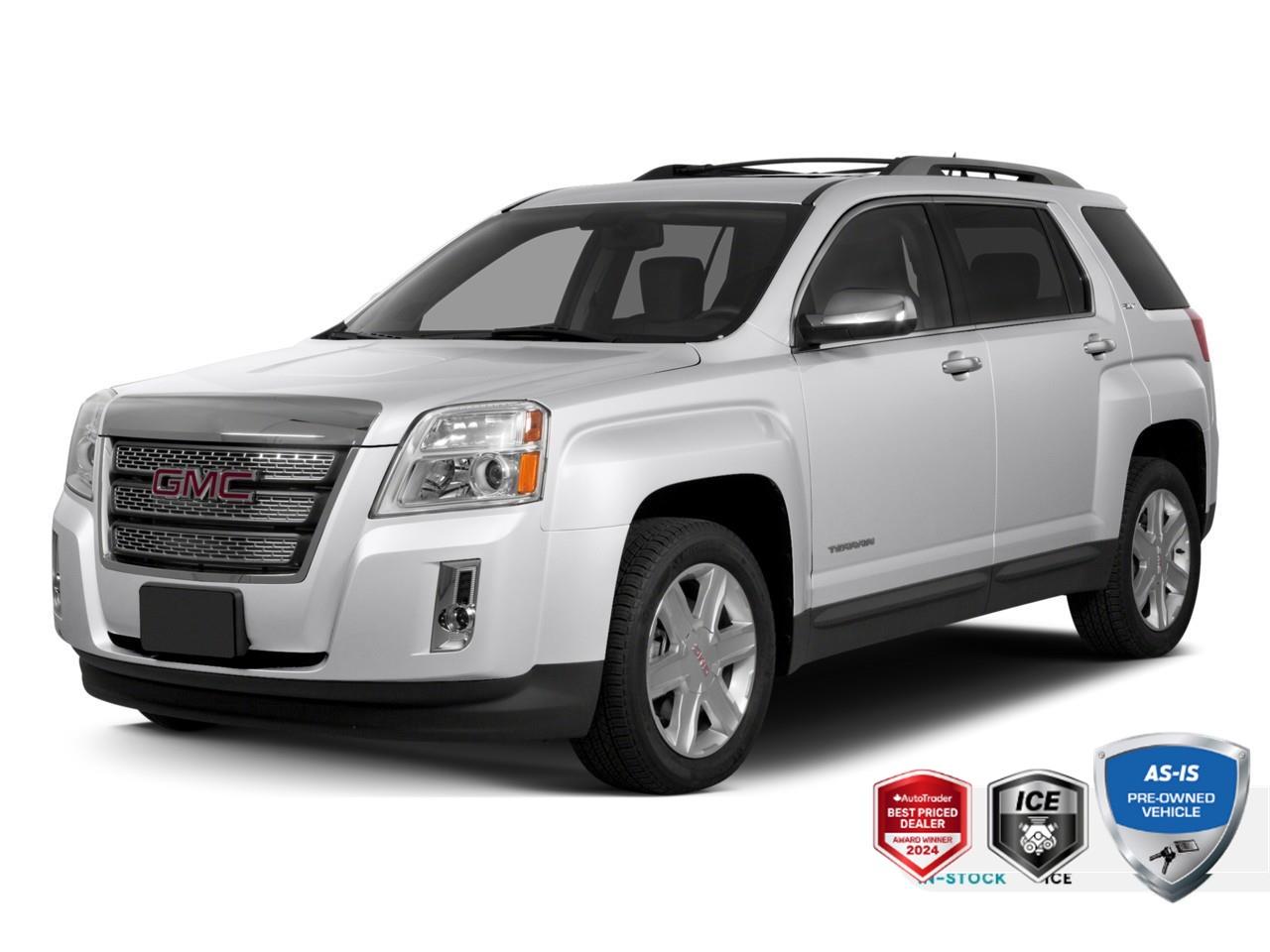 <b>OEM OPTIONS: </b>SUMMIT WHITE , JET BLACK , 8-WAY PWR DRIVER SEAT , REMOTE VEHICLE START , FRT & REAR CARPETED FLOOR MATS , SUNROOF , A/C - ELECTRONIC CLIMATE CONTR , ELECTROCHROMIC REAR VIEW MIRRO , MIRRORS - DUAL ELECTRIC HEATED , SEAT DRIVER SIDE HEATED , 2.4L DOHC DI L4 VVT FLEX FUE , 6 SP A/T , STEERING WHEEL - LEATHER WRAPP , FOG LAMPS , TIRE PRESSURE MONITOR , INTELLINK , REAR VIEW CAMERA SYSTEM , 8-SPEAKER SYSTEM , XM SAT RADIO INC 3 MOS SERV , ONSTAR 4G , ROOF RACK SIDE RAILS , CANADIAN BASE EQUIPMENT , PREF EQUIPMENT<br /><br /><b>MARKET VALUE PRICED:</b> Safety Inspected & Ready.<br />- <b>OEM EXPERTISE:</b> As a Franchise Dealer, we have exclusive access to this vehicle's full factory warranty & repair history.<br />- VALUE PRICED: Safety Inspected.<br />- Ask about Protection Plans.<br /><br /><b>PERFORMANCE & CAPABILITY: </b>Check out this well-maintained <b>2015 GMC Terrain SLE-2</b> finished in Summit White with a Jet Black interior, creating a sharp, classic, and high-contrast appeal. As a versatile Sport Utility Vehicle (SUV), it combines a commanding view of the road with flexible cargo space and seating, perfect for various lifestyles. Powered by a responsive <b>2.4L 4cyl</b> engine paired with a smooth <b>6 Speed Automatic</b> and a confident <b>Front Wheel Drive</b> system.<br /><br /><b>VEHICLE HISTORY: </b><br /> - <b>Dealer Serviced:</b> Inspected and serviced by our technicians.<br /><br /><b>MODEL REVIEWS: </b>A comfortable and stylish compact SUV, often noted for its roomy cabin and smooth ride quality. Its <b>Front-Wheel Drive</b> layout is engineered for efficiency and predictable handling, making it a reliable choice for daily driving.<br />Powered by a versatile <b>2.4L 4cyl</b>, offering a great balance of performance and fuel efficiency. This proven <b>6-Speed Automatic</b> transmission is a reliable workhorse, built to manage power and provide smooth shifts under load.<br /><br /><b>EQUIPMENT: </b><br /><b>Safety & Driver Assistance:</b> PANIC ALARM, TRACTION CONTROL, ABS BRAKES, BRAKE ASSIST, DUAL FRONT IMPACT AIRBAGS, DUAL FRONT SIDE IMPACT AIRBAGS<br /><b>Comfort & Convenience:</b> ILLUMINATED ENTRY, PASSENGER VANITY MIRROR, REMOTE KEYLESS ENTRY, POWER WINDOWS, POWER STEERING, REAR WINDOW WIPER<br /><b>Technology & Entertainment:</b> TRIP COMPUTER, RADIO DATA SYSTEM, TACHOMETER, COMPASS, CD PLAYER, OUTSIDE TEMPERATURE DISPLAY<br /><b>Performance & Capability:</b> TRAILER SWAY CONTROL, FOUR WHEEL INDEPENDENT SUSPENSION, FRONT ANTI-ROLL BAR, REAR ANTI-ROLL BAR, SPEED-SENSING STEERING<br /><b>Exterior & Styling:</b> ALLOY WHEELS, SPOILER, DELAY-OFF HEADLIGHTS, FRONT FOG LIGHTS, FULLY AUTOMATIC HEADLIGHTS, PERIMETER/APPROACH LIGHTS<br /><br />Experience the quality and performance of this <b>GMC Terrain</b> firsthand. Visit our dealership!<br /><br /> <p>AS-IS PRE-OWNED VEHICLE</p><p>This vehicle is being sold AS-IS, unfit, not e-tested, and is not represented as being in roadworthy condition, mechanically sound or maintained at any guaranteed level of quality. The vehicle may not be fit for use as a means of transportation and may require substantial repairs at the purchasers expense. It may not be possible to register the vehicle to be driven in its current condition. This vehicle does not qualify for AutoIQ's 7-Day Money Back Guarantee</p><p>The buyer of this vehicle will be responsible for all costs associated with passing a Ministry of Transportation Safety Inspection, which is needed to license a vehicle in the Province of Ontario. We are offering this vehicle at a reduced price, as the buyer will be responsible for all costs associated with making this vehicle roadworthy. We have not inspected this vehicle mechanically and do not know what repairs/costs are involved in getting it roadworthy. It may or may not have mechanical, cosmetic, safety and/or emissions issues. By allowing you to choose where and how you want the certifications completed, you have an opportunity to save money!</p><p>SPECIAL NOTE: This vehicle is reserved for AutoIQ's retail customers only. Please, no dealer calls. Errors and omissions excepted.</p><p>*As-traded, specialty or high-performance vehicles are excluded from the 7-Day Money Back Guarantee Program (including, but not limited to Ford Shelby, Ford mustang GT, Ford Raptor, Chevrolet Corvette, Camaro 2SS, Camaro ZL1, V-Series Cadillac, Dodge/Jeep SRT, Hyundai N Line, all electric models)</p><p> </p>

<h4>AS-IS PRE-OWNED VEHICLE</h4>

<p>This vehicle is part of our AS-TRADED inventory. Instead of sending this recent trade-in to a dealer auction, we are offering it to our retail customers first. This is a unique opportunity to purchase a vehicle exactly as it arrived.</p>

<p>The Wholesale Advantage:</p>

<p>
- Unbeatable Pricing: Priced 30-50%<strong> </strong>below typical market value because we have not added any reconditioning costs.<br>
- Raw & Uninspected: We have not performed a mechanical inspection. You are purchasing the vehicle in its original, untouched condition.<br>
- Mechanics Special: Ideal for DIY buyers or those with their own service connections who want to handle the work themselves.<br>
- Direct Access: You get the first opportunity to buy this local trade-in before it is offered to wholesalers.
</p>

<p><em>See below for mandatory As-Is disclosure.</em></p>

<p>This vehicle is being sold AS-IS, unfit, not e-tested, and is not represented as being in roadworthy condition, mechanically sound or maintained at any guaranteed level of quality. The vehicle may not be fit for use as a means of transportation and may require substantial repairs at the purchasers expense. It may not be possible to register the vehicle to be driven in its current condition. This vehicle does not qualify for AutoIQs 7-Day Money Back Guarantee</p>

<p>The buyer of this vehicle will be responsible for all costs associated with passing a Ministry of Transportation Safety Inspection, which is needed to license a vehicle in the Province of Ontario. We are offering this vehicle at a reduced price, as the buyer will be responsible for all costs associated with making this vehicle roadworthy. We have not inspected this vehicle mechanically and do not know what repairs/costs are involved in getting it roadworthy. It may or may not have mechanical, cosmetic, safety and/or emissions issues. By allowing you to choose where and how you want the certifications completed, you have an opportunity to save money!</p>

<p>SPECIAL NOTE: This vehicle is reserved for AutoIQs retail customers only. Please, no dealer calls. Errors and omissions excepted.</p>

<p>*As-traded, specialty or high-performance vehicles are excluded from the 7-Day Money Back Guarantee Program (including, but not limited to Ford Shelby, Ford mustang GT, Ford Raptor, Chevrolet Corvette, Camaro 2SS, Camaro ZL1, V-Series Cadillac, Dodge/Jeep SRT, Hyundai N Line, all electric models)</p>