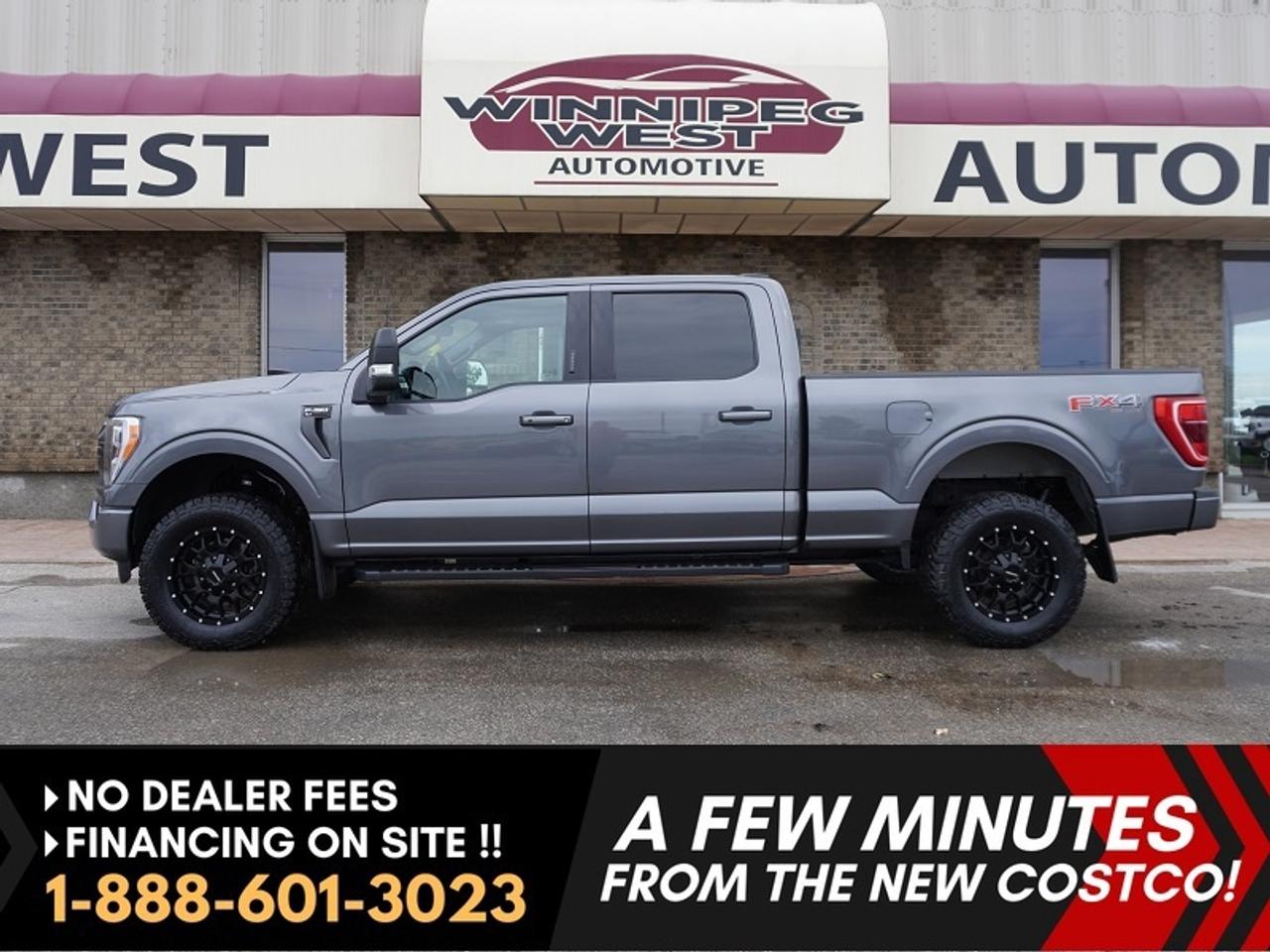 *** Dealer arranged financing on site! Quick, Simple,  no calls or waiting on bank appointments required!! Drive away today ***   NO ADMINISTRATION FEES!!

NOTE: Optional brand-new aftermarket tire and wheel package available for purchase if desired (pictured) Original tires and wheels come with vehicle at advertised price.

2022 Ford F-150 XLT with HUGE Twin-panel SUNROOF *** FX4 OFF-ROAD PACKAGE *** 302A PACKAGE AND SPORT APPEREANCE PACKAGE!!!  - - NAVIGATION  - - Heated front seats - -  12-in touchscreen Infotainment system - -  Apple CarPlay and Android Auto - - Sirius XM - - Pro trailer backup assist - - Power Rear sliding window - - 10-way Power seats (driver and passenger) - - Remote start - - Push button start - - Hands free - - Keyless entry - - Power Pedals  - -   Dual-zone electronic climate control - - Rear view camera  - - Blind spot monitoring - - Power folding mirrors - - Leather-wrapped steering wheel  - - Heavy duty Rhino spray in liner - - Full length 6 inch for running boards.

Sharp condition inside and out. Part of the fully redesigned 4th GEN. Carbonized Grey Metallic exterior with upgraded interior part of the 302A package. Spacious crew cab. Stowable Console shifter (foldable shifter) for extra workspace.  

Excellent history. Only 54000 KMS. Well Maintained. This is a truck that shows like new and has so many features often seen in higher trims thanks to all the packages. Already leveled to stand out from the rest. With optional rim and tire package This is a real head turner!  The loaded XLT with options like a Lariat but the price tag not reflecting. 

Features
- 3.5L EcoBoost V6
- 10-speed automatic transmission
- Double-pane sunroof
- FX-4 Off Road 
- SYNC navigation system
- SiriusXM radio
- 12-in Infotainment system
- Apple CarPlay and Android Auto
- Wi-Fi hotspot
- USB-C ports
- USB-A ports
- Dual-zone climate control
- Heated front seats
- Command start
- Push button start
- Adaptive Cruise control
- Drive Mode Select
- Pro Trailer system
- Power rear sliding window
- 12V power outlet/charger
- Folding interior shifter (Fords fold-flat gear shifter/work surface feature)
- Full length running boards
- 10-way powered front seats
- Rear view camera
- Blind spot monitoring 
- Lane-keeping system
- Towing Mirrors
- Hill Descent Control
- Trailer brake controller
- 5.5 ft box
- Remote tailgate release
- Power tailgate release
- Tailgate step
- Tailgate Work Surface
- LED box lighting
- Digital instrument cluster
- Reverse Sensing System
- Auto-Dimming Rearview Mirror

Comes with a Manitoba Safety Certification, and we have many Extended Powertrain warranties available on your vehicle purchase up to 10-year coverage (on eligible vehicles see dealer for details). Financing on site with Zero down financing OAC. Trades accepted. View at Winnipeg West Automotive Group, 5195 Portage Ave. (only a couple of minutes past the new Costco) Dealer permit # 6007, Call now 1(888) 601-3023. This Car is located in Winnipeg Manitoba,  however we can have it shipped anywhere in North America relatively inexpensively.