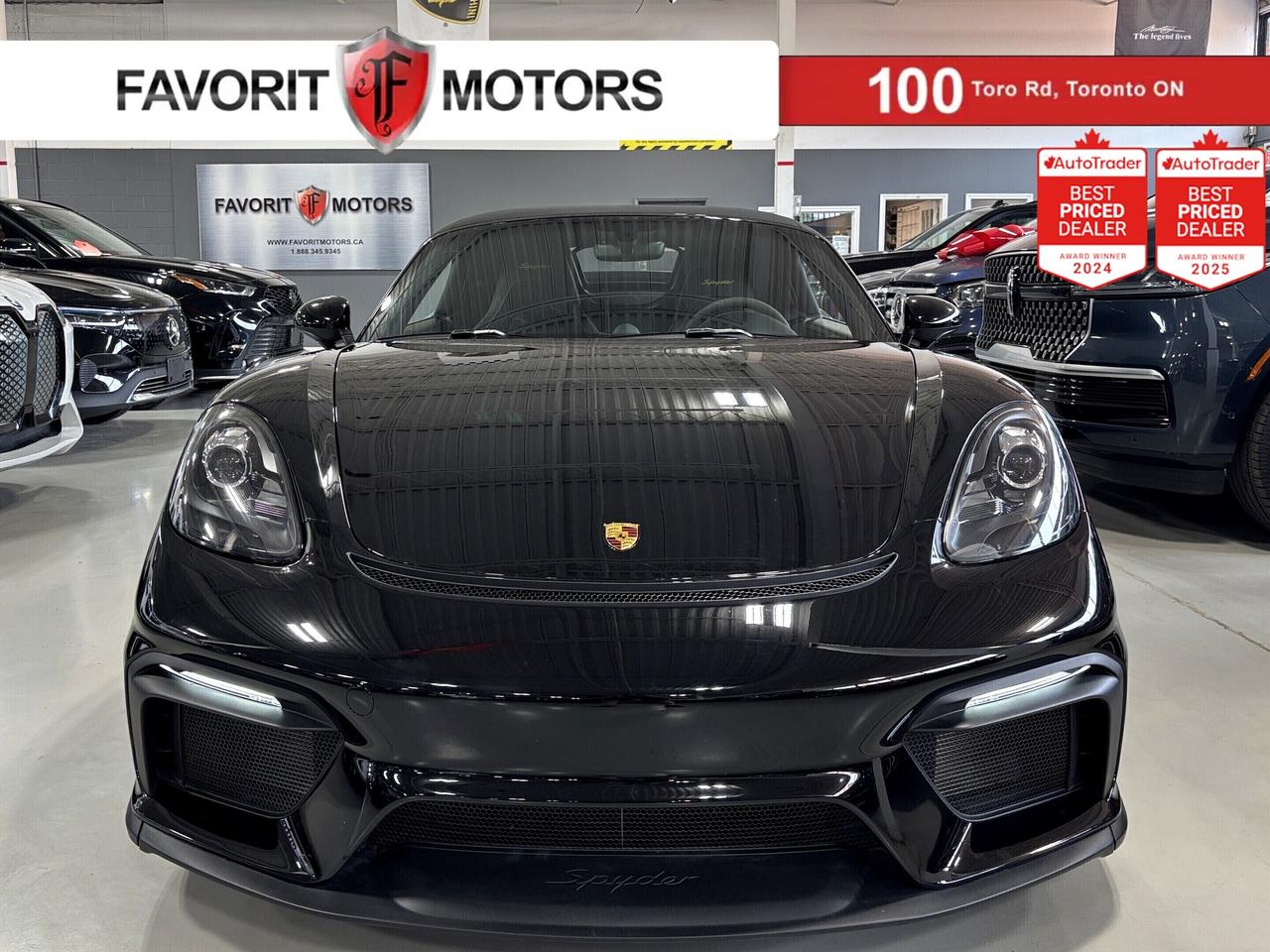 **MONTH-END SPECIAL!** - - > | NO LUXURY TAX | < - - FEATURING : CONVERTIBLE ROOF, PDK SPORT, SPORT CHRONO, PERFORMANCE DISPLAYS, ALCANTARA INTERIOR, ALCANTARA STEERING WHEEL, YELLOW STITCHING, YELLOW DOORHANDLES, PORSCHE RED BRAKE CALIPERS, MULTI SUSPENSION MODES, MULTI EXHAUST MODES, ADJUSTABLE SPOILER, HIGHLY EQUIPPED, EXTREMELY CLEAN! FINISHED IN BLACK ON MATCHING BLACK INTERIOR, SPYDER YELLOW STITCHED LEATHER AND ALCANTARA SEATS, BACKUP CAMERA, PARKING SENSORS, AM, FM, SATELLITE, JUKEBOX, AUX, BLUETOOTH, PREMIUM PORSCHE ALLOYS, STEERING WHEEL CONTROLS, PREMIUM SOUND SYSTEM, POWER OPTIONS, AND MUCH MORE!!!


**As per OMVIC regulations, this vehicle is not drivable, not certified and not e-tested. Certification is available for $899.** All our vehicles are in excellent condition and have been fully inspected by an in-house licensed mechanic.


The advertised price is a finance only price, if you wish to purchase the vehicle for cash additional $2,000 surcharge will apply. Applicable prices and special offers are subject to change with or without notice and shall be at the full discretion of Favorit Motors.