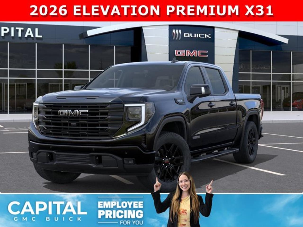 Take a look at this 2026 GMC SIERRA 1500 Elevation Premium Package... Fully Equipped with Power Sunroof, BLACK PACKAGE, Heated Leather BUCKET Seats, X31 OFF-ROAD Package, ALL-WEATHER FLOOR MATS, Heated Steering, Adaptive Cruise Control, Dual Exhaust, 360 CAM, 6 Assist Steps, Black Emblems, MultiPro Tailgate, Integrated Brake Controller, Wireless Charger, Blind Zone monitoring, and so much more!Ask for the Internet Department for more information or book your test drive today! Text 507-585-4395 for fast answers at your fingertips!AMVIC Licensed Dealer - Licence Number B1044900Disclaimer: All prices are plus GST and include all cash credits and loyalties. See dealer for details. AMVIC Licensed Dealer # B1044900