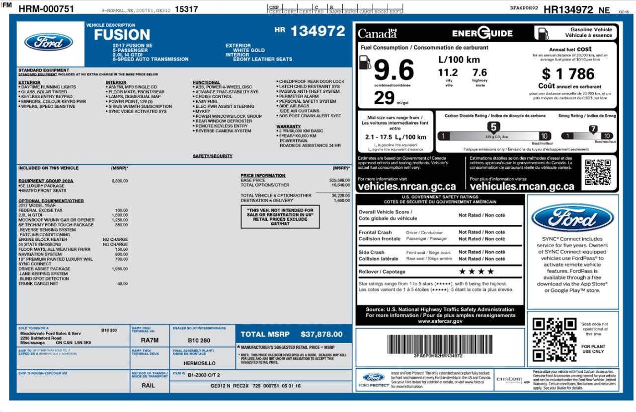 2017 Ford Fusion SE 202A|DRIVE ASSIST|LUX PK|TECH PK|NAV|NO ACCIDENTS Photo