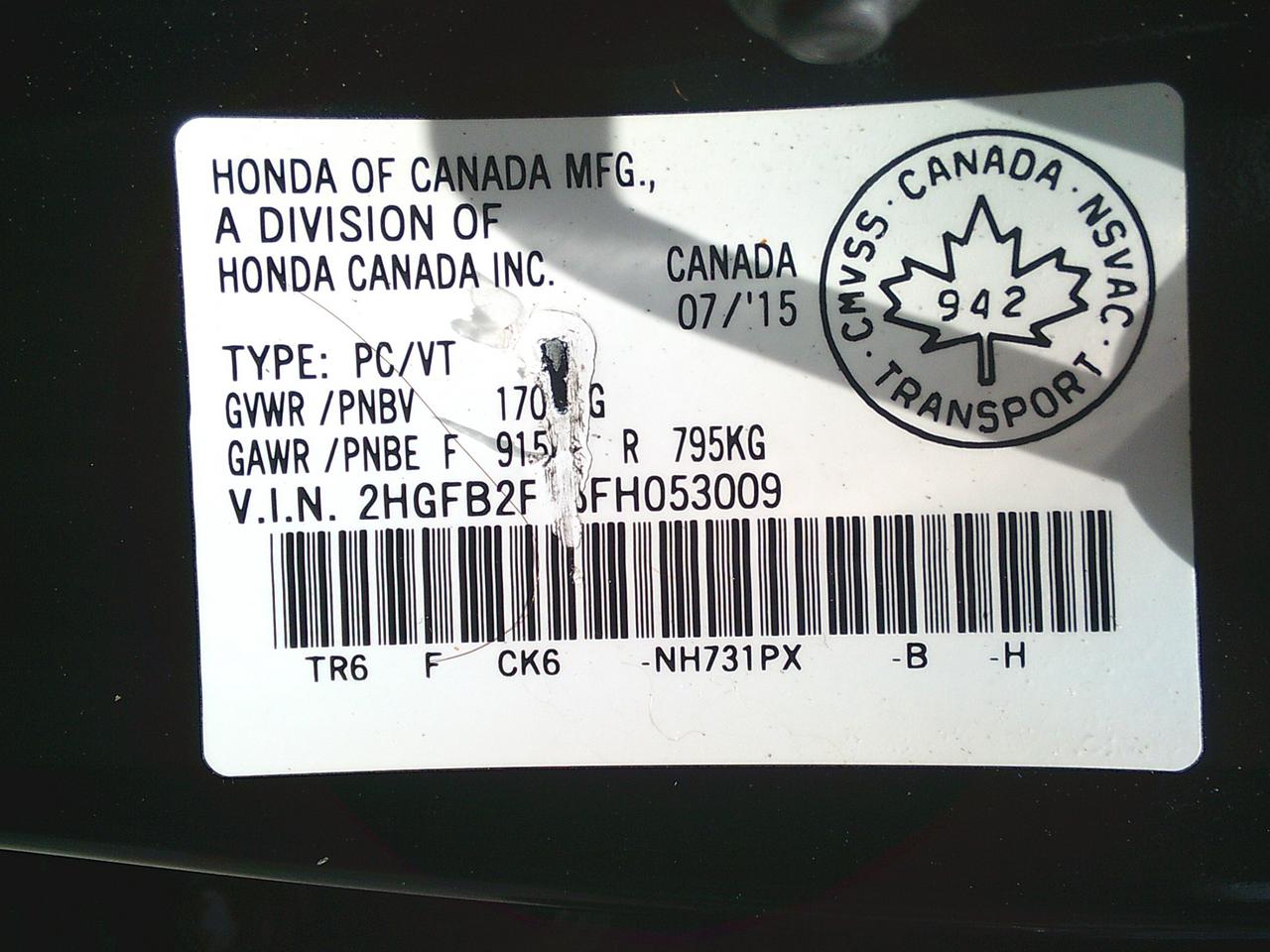 2015 Honda Civic Sedan 4dr Auto LX Photo