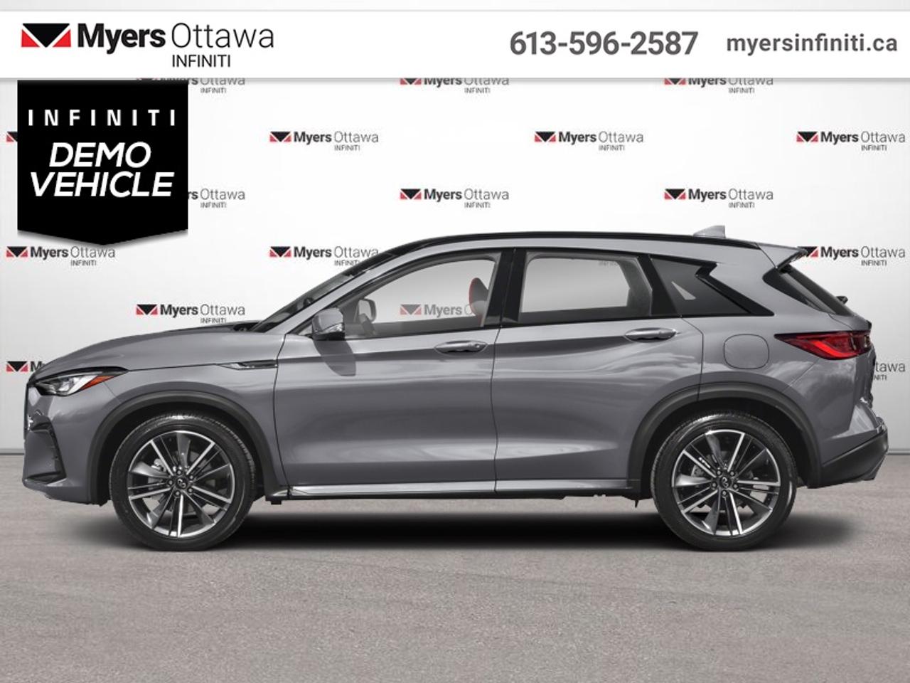 <b>Low Mileage!</b><br> <br>  Compare at $62523 - Our Price is just $44523! <br> <br>With luxury reimagined and style reinvented, this 2025 Infiniti QX50 is refined for those who demand more. This 2025 INFINITI QX50 is for sale today in Ottawa.<br> <br>With stylish exterior looks and an upscale interior, this Infiniti QX50 rubs shoulders with the best luxury crossovers in the segment. Focusing on engaging on-road dynamics with dazzling styling, the QX50 is a fantastic option for those in pursuit of cutting-edge refinement. The interior exudes unpretentious luxury, with a suite of smart tech that ensures youre always connected and safe when on the road.<br> <br>This low mileage SUV has just 13,046 km. Its Slate Gry Pm in colour. It has an Automatic transmission and is powered by a 268HP 2.0L 4 Cylinder Engine. <br> <br> Our QX50s trim level is SPORT.<br> <br>To apply right now for financing use this link: <a href=https://www.myersinfiniti.ca/finance/ target=_blank>https://www.myersinfiniti.ca/finance/</a><br> <br/><br>*LIFETIME ENGINE TRANSMISSION WARRANTY NOT AVAILABLE ON VEHICLES WITH KMS EXCEEDING 140,000KM, VEHICLES 8 YEARS & OLDER, OR HIGHLINE BRAND VEHICLE(eg. BMW, INFINITI. CADILLAC, LEXUS...)<br> Come by and check out our fleet of 50+ used cars and trucks and 60+ new cars and trucks for sale in Ottawa.  o~o