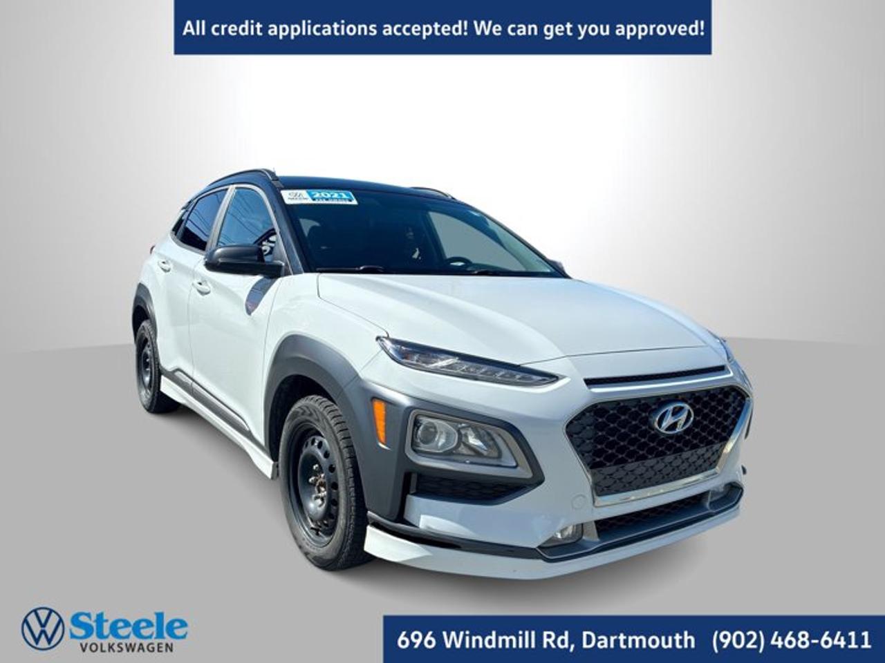 Recent Arrival!2021 Hyundai Kona Limited 4D Sport Utility Phantom Black AWD 7-Speed Automatic 1.6L Turbo GDI 4-CylinderAt Steele Volkswagen, we have financing options available for all credit situations!, 6 Speakers, Alloy wheels, AppLink/Apple CarPlay and Android Auto, Heated Front Bucket Seats, Heated steering wheel, Leather steering wheel, Remote keyless entry.This 2021 Hyundai Kona Limited will not last long!! Call Now to reserve your Test Drive appointment!! 1-902-468-6411 or chat with us online at www.steelevw.ca.
