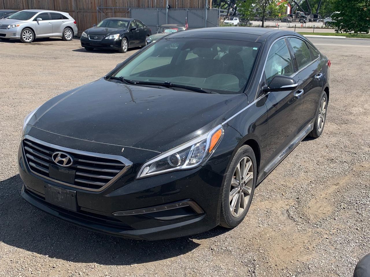 2017 Hyundai Sonata Sport. Black exterior, and grey leather interior. The vehicle odometer is 174,142 km and runs and drives with no engine lights on. The vehicle is sold as is and may require additional work. We do not perform mechanical checks or provide safety inspections.