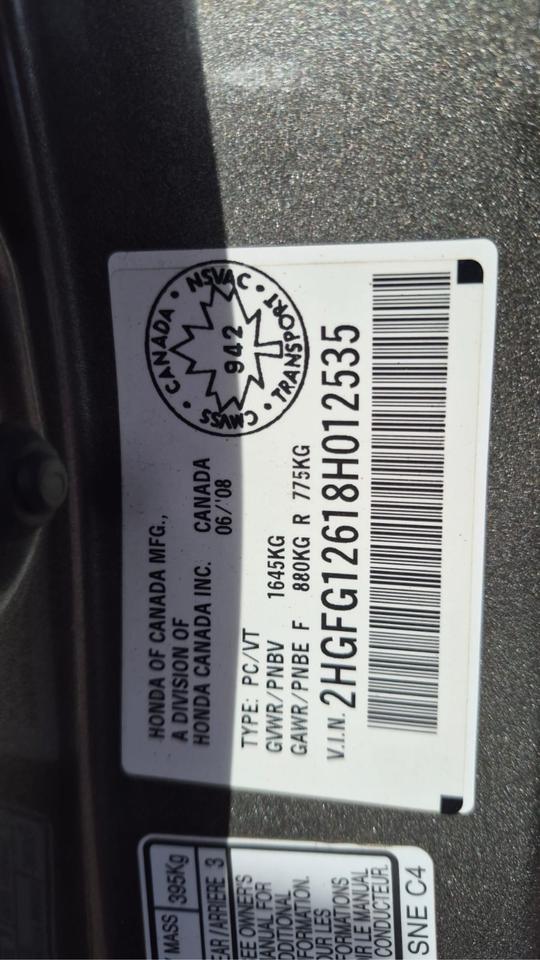 2008 Honda Civic LX, COUPE, AUTO, 4 CYL, RUNS WELL, AS IS Photo