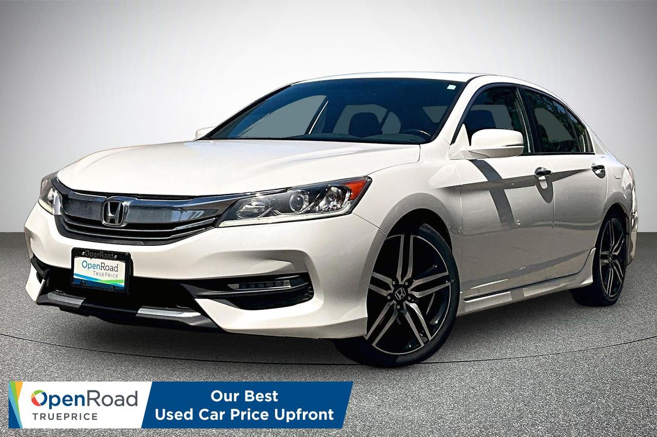 Experience the perfect blend of sporty style, comfort, and reliability in this 2017 Honda Accord Sport Sedan with smooth CVT transmission. The Sport trim includes 19 inch alloy wheels, rear spoiler, dual exhaust, power driver seat, Apple CarPlay compatible touchscreen, rear view camera, and paddle shifters for a more engaging drive. Do not miss your chance to own this standout sedan. Come in today and take it for a test drive! Drive away with confidence from OpenRoad Toyota Abbotsford! Get our TruePrice upfront with no haggling and no hassle. Every OpenRoad Certified vehicle is fully inspected and backed by a Carfax history report. Visit us today at 30210 Automall Drive in Abbotsford or call now to book your test drive and get behind the wheel!  List Price subject to $595 Documentation Fee, $499 Lease/Finance Fee, and applicable taxes. VSA Dealer #40643