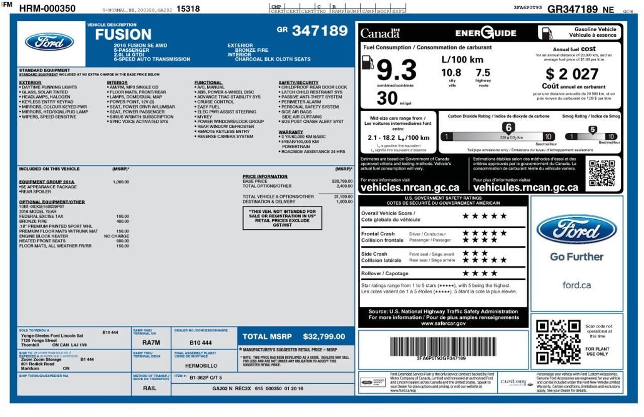 2016 Ford Fusion SE AWD   Heated Seats   SE Appearance Package Photo