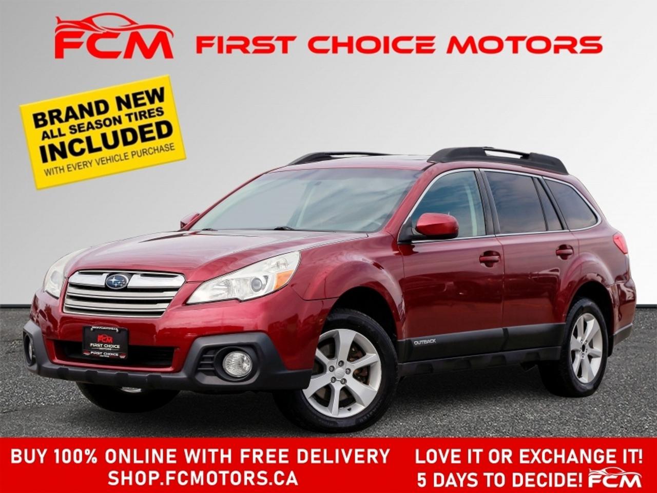 ** ** SPECIAL LIMITED TIME OFFER ** ** PURCHASE ANY VEHICLE THIS WEEK AND RECEIVE 4 BRAND-NEW ALL-SEASON TIRES AT NO ADDITIONAL COST!!! DONT MISS THIS EXCLUSIVE CHANCE TO UPGRADE YOUR RIDE AND STAY PREPARED FOR ANY WEATHER!!!       EXCITING NEWS FROM FIRST CHOICE MOTORS! Our brand-new online showroom is now open to the public, bringing the ultimate car shopping experience right to your fingertips! Enjoy a 100% online car shopping experience, with over 500 certified vehicles in stock, comprehensive protection plans, and thousands of new auto parts & accessories available! Plus, for a limited time, were offering FREE deliveries across Ontario on all vehicle purchases! Dont miss outvisit Shop.fcmotors.ca to find and upgrade your perfect vehicle today!      Welcome to First Choice Motors, the largest car dealership in Toronto of pre-owned cars, SUVs, and vans priced between $5000-$15,000. With an impressive inventory of over 300 vehicles in stock, we are dedicated to providing our customers with a vast selection of affordable and reliable options.       Were thrilled to offer a used 2013 Subaru Outback 3.6R PREMIUM, burgundy color with 248,000km (STK#10005) This vehicle was $7990 NOW ON SALE FOR $6990. It is equipped with the following features:   - Automatic Transmission   - Sunroof   - Heated seats   - All wheel drive   - Alloy wheels   - Power windows   - Power locks   - Power mirrors   - Air Conditioning      At First Choice Motors, we believe in providing quality vehicles that our customers can depend on. All our vehicles come with a 36-day guarantee on all safety related items. We also offer additional warranty options up to 5 years for our customers who want extra peace of mind.      Furthermore, all our vehicles are sold fully certified with brand new brakes rotors and pads, a fresh oil change, and brand new set of all-season tires installed & balanced. You can be confident that this car is in excellent condition and ready to hit the road.      At First Choice Motors, we believe that everyone deserves a chance to own a reliable and affordable vehicle. Thats why we offer financing options with low interest rates starting at 7.9% O.A.C. Were proud to approve all customers, including those with bad credit, no credit, students, and even 9 socials. Our finance team is dedicated to finding the best financing option for you and making the car buying process as smooth and stress-free as possible.      Our dealership is open 7 days a week to provide you with the best customer service possible. We carry the largest selection of used vehicles for sale under $9990 in all of Ontario. We stock over 300 cars, mostly Hyundai, Chevrolet, Mazda, Honda, Volkswagen, Toyota, Ford, Dodge, Kia, Mitsubishi, Acura, Lexus, and more. With our ongoing sale, you can find your dream car at a price you can afford. Come visit us today and experience why we are the best choice for your next used car purchase!      All prices include $22.00 OMVIC Fee.  Excludes, license plates, ownership registration and ONTARIO HST (13%)   *No Credit Card payments can be accepted for Vehicle Purchases*    *No Credit Card payments can be accepted for Vehicle Purchases*