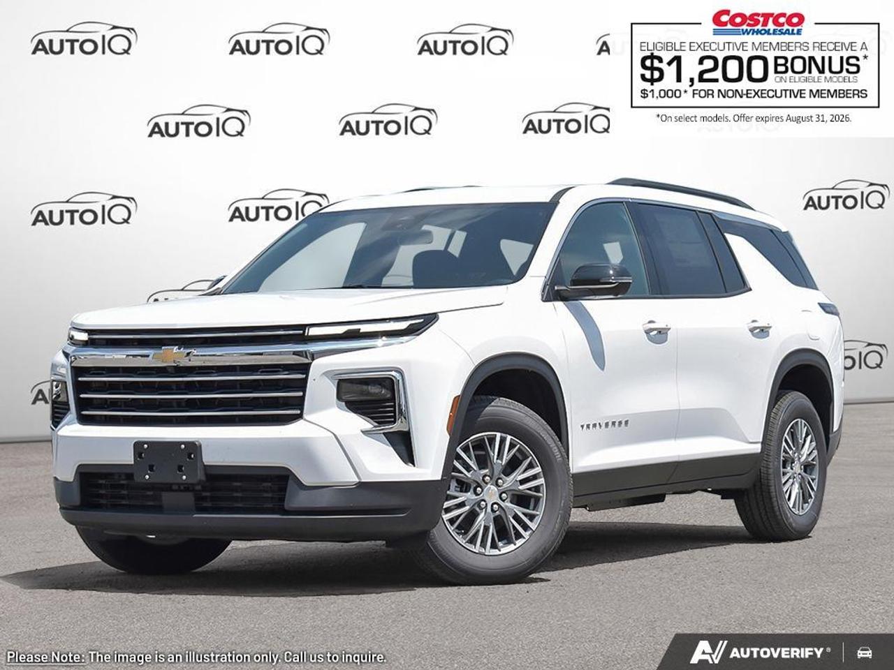 <p>Equipped with $9,890 in factory options. <b>OEM OPTIONS: </b>POLAR WHITE TRICOAT , LT PREF EQUIP GRP , ENG 2.5L TURBO DOHC SIDI WITH VARIABLE VALVE TIMING (VVT) , 8-SPEED A/T , DRIVER CONFIDENCE PKG , LICENSE PLATE FRONT MOUNTING PKG , MIDNIGHT/SPORT EDITION , ENHANCED DRIVING PKG , CANADIAN BASE EQUIPMENT<br><br><b>PERFORMANCE & CAPABILITY: </b>This showroom-ready <b>2026 Chevrolet Traverse LT</b> finished in Polar White Tricoat with a interior, creating a sharp, classic, and high-contrast appeal. As a versatile Sport Utility Vehicle (SUV), it combines a commanding view of the road with flexible cargo space and seating, perfect for various lifestyles. Powered by a responsive <b>2.5L 4cyl</b> engine paired with a smooth <b>8 Speed Automatic</b> and a confident <b>AWD</b> system.<br><br><b>PROFILE & PEDIGREE: </b><br> - <b>Shop with Confidence:</b> Over <b>24</b> high-resolution photos are online for you to view every detail.<br><br><b>MODEL REVIEWS: </b>Often highlighted for its generous passenger and cargo space (among the best in its class), smooth V6 engine, and comfortable ride. The <b>All-Wheel Drive</b> system provides enhanced traction and stability, offering confident handling in all weather conditions.<br>Powered by a versatile <b>2.5L 4cyl</b>, offering a great balance of performance and fuel efficiency. Equipped with an <b>8-Speed Automatic</b> transmission, this vehicle offers a perfect balance of smooth performance and decisive power delivery.<br><br><b>EQUIPMENT: </b><br><b>Safety & Driver Assistance:</b> PANIC ALARM, TRACTION CONTROL, ABS BRAKES, BRAKE ASSIST, CHILDSEAT SENSING AIRBAG, DUAL FRONT IMPACT AIRBAGS<br><b>Comfort & Convenience:</b> POWER LIFTGATE, ILLUMINATED ENTRY, PASSENGER VANITY MIRROR, REMOTE KEYLESS ENTRY, HEATED STEERING WHEEL, OVERHEAD CONSOLE<br><b>Technology & Entertainment:</b> TRIP COMPUTER, RADIO DATA SYSTEM, NAVIGATION SYSTEM, TACHOMETER, COMPASS, AM/FM RADIO<br><b>Performance & Capability:</b> TRAILER SWAY CONTROL, TRAILER HITCH, FOUR WHEEL INDEPENDENT SUSPENSION, FRONT ANTI-ROLL BAR, REAR ANTI-ROLL BAR, SPEED-SENSING STEERING<br><b>Exterior & Styling:</b> ALLOY WHEELS, SPOILER, DELAY-OFF HEADLIGHTS, FULLY AUTOMATIC HEADLIGHTS, PERIMETER/APPROACH LIGHTS, TURN SIGNAL INDICATOR MIRRORS<br><br>Your next adventure starts here. Come test drive this capable <b>Chevrolet Traverse</b>.<br><br></p> <p></p> <h4>YOUR DRIVE, SIMPLIFIED BY AUTOIQ</h4> <p><em><strong>BUY WITH COMPLETE CONFIDENCE!</strong></em></p> <p>Shop online or in-store, any way you want it. Get a virtual trade estimate & appraisal and virtual credit approval & eSignature! Buying a new vehicle is a significant purchase, and we want to ensure that you LOVE it! Whether you are purchasing a new or quality pre-owned vehicle from us, we offer attractive financing rates and flexible terms! Bad credit? No credit? Bankruptcy? Newcomer? Don't worry! We've got special programs to help you get that long-needed vehicle with the financing that you need! We accept all credit applications O.A.C. See us for more details.</p><p></p>

<h4>YOUR DRIVE, SIMPLIFIED BY AUTOIQ</h4>

<p><em><strong>BUY WITH COMPLETE CONFIDENCE!</strong></em></p>

<p>Shop online or in-store, any way you want it. Get a virtual trade estimate & appraisal and virtual credit approval & eSignature! Buying a new vehicle is a significant purchase, and we want to ensure that you LOVE it! Whether you are purchasing a new or quality pre-owned vehicle from us, we offer attractive financing rates and flexible terms! Bad credit? No credit? Bankruptcy? Newcomer? Dont worry! Weve got special programs to help you get that long-needed vehicle with the financing that you need! We accept all credit applications O.A.C. See us for more details.</p>