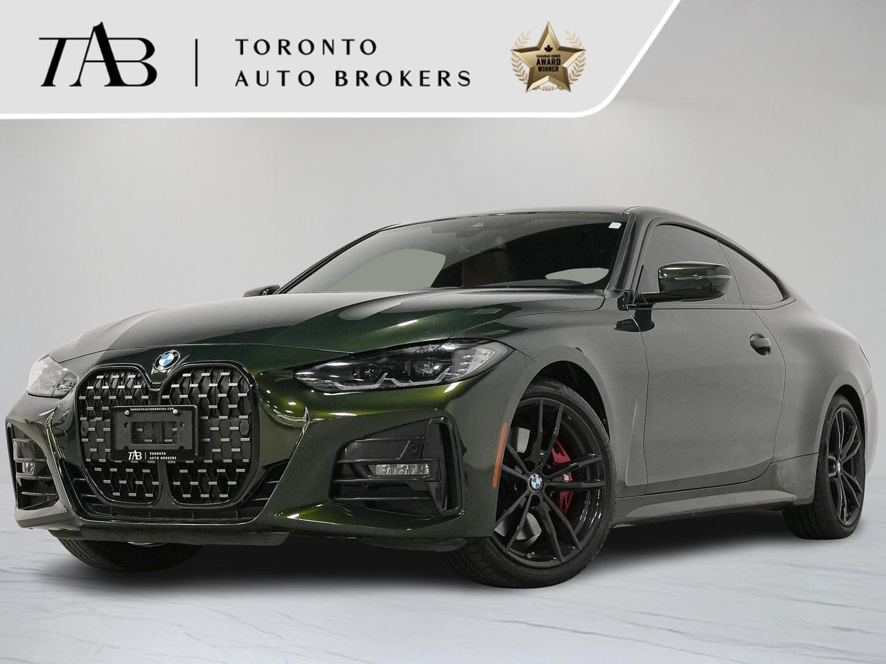 This 2023 BMW 430i xDrive is a local Ontario vehicle with a clean CARFAX report and remaining BMW factory warranty coverage until November 28, 2026, or 80,000 km, whichever comes first. Combining sporty performance, premium luxury, and everyday practicality, this 4 Series Coupe offers the perfect balance of driving excitement and refinement. Equipped with BMWs desirable M Sport Package and xDrive All-Wheel Drive system, it delivers confident handling and a dynamic driving experience in all seasons.

Key Features Include:

PREMIUM PACKAGE ESSENTIAL (ZJ6) &mdash; $4,500.00 CAD
ADVANCED DRIVER ASSISTANCE PACKAGE (ZKB) &mdash; $2,900.00 CAD
PREMIUM ESSENTIAL PACKAGE (ZMB) &mdash; $2,250.00 CAD
M SPORT PACKAGE PRO (ZPZ) &mdash; $1,750.00 CAD
Panoramic Roof, Sun/Moonroof &mdash; $1,695.00 CAD
M SPORT PACKAGE (ZMP) &mdash; $1,500.00 CAD
Aluminum Wheels &mdash; $995.00 CAD
Sanremo Green Metallic (C4E) &mdash; $895.00 CAD
Front Performance Tires, Rear Performance Tires &mdash; $500.00 CAD
Temporary Spare Tire &mdash; $295.00 CAD
Granite Crystal Metallic (PAU) &mdash; $195.00 CAD
Connected Package Plus (WiFi Hotspot)
Connected Package Professional
Auto-Leveling Headlights, Automatic Headlights, Daytime Running Lights, LED/HID Headlights
Heated Mirrors, Integrated Turn Signal Mirrors, Power Mirror(s)
Privacy Glass
Fog Lamps
Automatic Highbeams
Rear Spoiler
Intermittent Wipers, Rain Sensing Wipers, Variable Speed Intermittent Wipers
Rear Defrost

NOW OFFERING 3 MONTH DEFERRED FINANCING PAYMENTS ON APPROVED CREDIT. 

WE OFFER THE BEST FINANCE RATES, AND DONT CHARGE ANY FINANCING FEE

Looking for a top-rated pre-owned luxury car dealership in the GTA? Look no further than Toronto Auto Brokers (TAB)! Were proud to have won multiple awards, including the 2024 AutoTrader Best Priced Dealer, the 2026 Best in Business award, the 2025 CarGurus Award, the 2026 Top Choice Award, the 2026 Dealer Rater Consumer Satisfaction Award, the 2026 Canadian Choice Award, the 2026 Three Best Rated Dealer Award, and many more!

With 30 years of experience serving the Greater Toronto Area, TAB is a respected and trusted name in the pre-owned luxury car industry. Our 30,000 sq.Ft indoor showroom is home to a wide range of luxury vehicles from top brands like BMW, Mercedes-Benz, Audi, Porsche, Land Rover, Jaguar, Aston Martin, Bentley, Maserati, and more. And we dont just serve the GTA, were proud to offer our services to all cities in Canada, including Vancouver, Montreal, Calgary, Edmonton, Winnipeg, Saskatchewan, Halifax, and more.

At TAB, were committed to providing a no-pressure environment and honest work ethics. As a family-owned and operated business, we treat every customer like family and ensure that every interaction is a positive one. Come experience the TAB Lifestyle at its truest form, luxury car buying has never been more enjoyable and exciting!

We offer a variety of services to make your purchase experience as easy and stress-free as possible. From competitive and simple financing and leasing options to extended warranties, aftermarket services, and full history reports on every vehicle, we have everything you need to make an informed decision. We welcome every trade, even if youre just looking to sell your car without buying, and when it comes to financing or leasing, we offer same day approvals, with access to over 50 lenders, including all of the banks in Canada. Feel free to check out your own Equifax credit score without affecting your credit score, simply click on the Equifax tab above and see if you qualify.


Call us today or visit our website to learn more about our inventory and services. And remember, all prices exclude applicable taxes and licensing, and vehicles can be certified at an additional cost of $999.