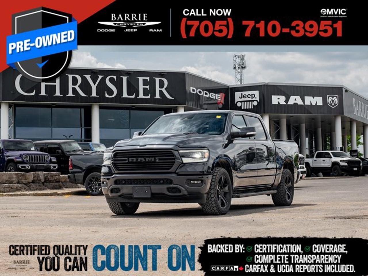 This vehicle is certified. You can trust that each certified vehicle goes through a 150-point inspection by our factory-trained master technicians. Our requirements exceed the provincial regulations of safety standards.With every detail disclosed and every standard met, confidence comes standard.Verified Vehicle History: CarFAX and UCDA reports included.Certified & Serviced: Oil, filters, and wipers replaced before delivery.Warranty You Can Trust: Up to 8 years or 200,000 KM of coverage.Finance Made Simple: Competitive rates for all credit profiles.Easy Exchange Program: Return within 7 days or 500 KM.Thank you for choosing Barrie Chrysler Dodge Jeep Ram, where the easy car-buying experience is all about you! Visit our expansive 50-car indoor showroom and view the hundreds of vehicles available, both on-site and off-site. We are located right in the heart of Barrie, on Dunlop St W, just off of Highway 400. - 395 Dunlop St W, Barrie, ON.We pay cash for cars, even if you dont buy one from us!Steel Metallic 2021 Ram 1500 Sport 4D Crew Cab HEMI 5.7L V8 VVT 8-Speed Automatic 4WDWe utilize real-time third-party software to price our vehicles, ensuring they align with the daily average market price. For that reason, our vehicles are priced competitively.We have over 100 pre-owned vehicles available onsite, with extra off-site inventory available at all times. Prices are plus HST and licensing fee.