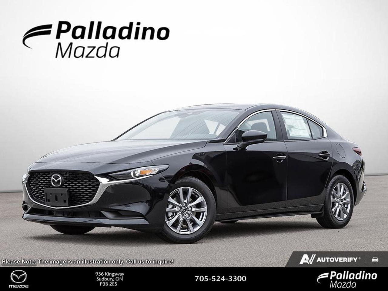 The 2026 Mazda Mazda3 GS is a brand-new sedan that brings sharp design, smart engineering, and everyday comfort together in one refined package. Finished in Black with a Black interior, this Mazda3 GS at Palladino Mazda in Greater Sudbury delivers a clean, upscale look and a confident road presence. Its 2.5L SKYACTIV-G DOHC 16-valve I4 engine and 6-Speed SKYACTIV-Drive automatic transmission make it a practical and rewarding choice for daily driving.

Built with front-wheel drive traction, the 2026 Mazda Mazda3 GS offers balanced handling, smooth power delivery, and the kind of composed ride that makes every trip more enjoyable. This sedan is well suited for commuting, weekend travel, and busy family schedules. The cabin feels focused and modern, while the exterior keeps a sleek, athletic shape that gives this new Mazda sedan lasting appeal.

FEATURES OF THE Mazda3 GS

»» 2.5L SKYACTIV-G four-cylinder gasoline engine
»» 6-Speed SKYACTIV-Drive automatic transmission
»» Front-wheel drive for efficient performance
»» Black exterior with Black interior

ADVANCED SAFETY FEATURES

»» Advanced body structure helps absorb impact
»» Anti-lock braking system supports controlled stops
»» Stability control helps maintain vehicle balance
»» Traction control supports grip on roads

PERFORMANCE AND EFFICIENCY

»» 2.5L engine delivers smooth responsive power
»» Automatic transmission shifts with refined precision
»» Front-wheel drive supports confident daily handling
»» SKYACTIV engineering balances power and efficiency

COMFORT AND CONVENIENCE

»» Spacious cabin supports daily driving comfort
»» Four-door sedan layout adds easy access
»» Automatic transmission helps reduce driver effort
»» Black interior creates a clean atmosphere

TECHNOLOGY AND CONNECTIVITY

»» Driver-focused layout keeps controls within reach
»» Clear instrument display supports easy monitoring
»» Modern cabin design feels intuitive daily
»» Smart engineering enhances overall driving experience

CARGO SPACE

»» Trunk area suits groceries and gear
»» Sedan design keeps cargo neatly enclosed
»» Rear seat area adds practical flexibility
»» Wide opening helps loading everyday items

WHAT OTHER OWNERS LIKE

»» Responsive handling inspires confidence on curves
»» Smooth ride quality suits daily commutes
»» Strong engine performance feels refined
»» Upscale cabin design feels thoughtfully finished

The 2026 Mazda Mazda3 GS stands out for drivers who want more than basic transportation. It feels polished, efficient, and enjoyable from the moment you get behind the wheel. The Black-on-Black colour combination gives this new sedan a timeless style, while the well-matched powertrain supports easy driving in city traffic and on the highway.

For shoppers in Greater Sudbury, this brand-new Mazda3 GS at Palladino Mazda is an excellent fit for Canadian driving needs. It offers the reassuring feel of a modern sedan, practical interior space, and the responsive character that has made the Mazda3 a favourite with many drivers. This 2026 Mazda Mazda3 GSs VIN is: 3MZBPACL9TM512211.

The advertised price is for financing only and applies exclusively to vehicles eligible for financing. Vehicles sold as-is are not eligible for financing and require full payment at purchase. All cash purchases of finance-eligible vehicles will be subject to an additional $2,501.00. This advertised price also does not include taxes and licensing fees. For as-is vehicles: the motor vehicle sold under this contract is being sold as-is and is not represented as being in road worthy condition, mechanically sound or maintained at any guaranteed level of quality.<p> upscale look and a confident road presence. Its 2.5L SKYACTIV-G DOHC 16-valve I4 engine and 6-Speed SKYACTIV-Drive automatic transmission make it a practical and rewarding choice for daily driving.

Built with front-wheel drive traction</p>
<p> and the kind of composed ride that makes every trip more enjoyable. This sedan is well suited for commuting</p>
<p> athletic shape that gives this new Mazda sedan lasting appeal.

FEATURES OF THE Mazda3 GS

»» 2.5L SKYACTIV-G four-cylinder gasoline engine
»» 6-Speed SKYACTIV-Drive automatic transmission
»» Front-wheel drive for efficient performance
»» Black exterior with Black interior

ADVANCED SAFETY FEATURES

»» Advanced body structure helps absorb impact
»» Anti-lock braking system supports controlled stops
»» Stability control helps maintain vehicle balance
»» Traction control supports grip on roads

PERFORMANCE AND EFFICIENCY

»» 2.5L engine delivers smooth responsive power
»» Automatic transmission shifts with refined precision
»» Front-wheel drive supports confident daily handling
»» SKYACTIV engineering balances power and efficiency

COMFORT AND CONVENIENCE

»» Spacious cabin supports daily driving comfort
»» Four-door sedan layout adds easy access
»» Automatic transmission helps reduce driver effort
»» Black interior creates a clean atmosphere

TECHNOLOGY AND CONNECTIVITY

»» Driver-focused layout keeps controls within reach
»» Clear instrument display supports easy monitoring
»» Modern cabin design feels intuitive daily
»» Smart engineering enhances overall driving experience

CARGO SPACE

»» Trunk area suits groceries and gear
»» Sedan design keeps cargo neatly enclosed
»» Rear seat area adds practical flexibility
»» Wide opening helps loading everyday items

WHAT OTHER OWNERS LIKE

»» Responsive handling inspires confidence on curves
»» Smooth ride quality suits daily commutes
»» Strong engine performance feels refined
»» Upscale cabin design feels thoughtfully finished

The 2026 Mazda Mazda3 GS stands out for drivers who want more than basic transportation. It feels polished</p>
<p> and enjoyable from the moment you get behind the wheel. The Black-on-Black colour combination gives this new sedan a timeless style</p>
<p> while the well-matched powertrain supports easy driving in city traffic and on the highway.

For shoppers in Greater Sudbury</p>
<p> this brand-new Mazda3 GS at Palladino Mazda is an excellent fit for Canadian driving needs. It offers the reassuring feel of a modern sedan</p>
<p> and the responsive character that has made the Mazda3 a favourite with many drivers. This 2026 Mazda Mazda3 GSs VIN is: 3MZBPACL9TM512211.

The advertised price is for financing only and applies exclusively to vehicles eligible for financing. Vehicles sold as-is are not eligible for financing and require full payment at purchase. All cash purchases of finance-eligible vehicles will be subject to an additional $2</p>
<p>501.00. This advertised price also does not include taxes and licensing fees. For as-is vehicles: the motor vehicle sold under this contract is being sold as-is and is not represented as being in road worthy condition</p>
