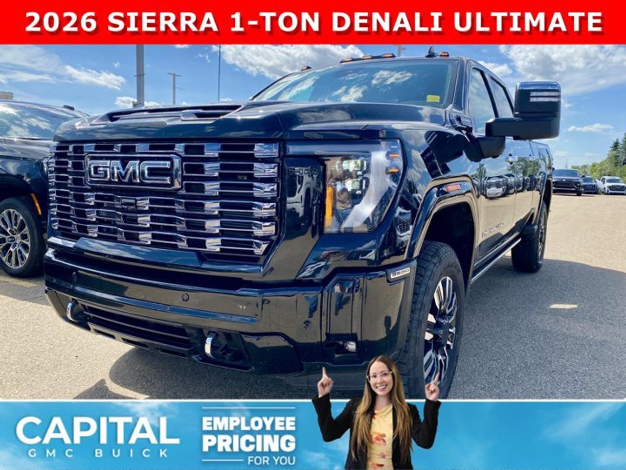 Check out this 2026 GMC SIERRA 3500 HD Denali Ultimate Duramax Diesel... This fully-loaded Heavy Duty comes equipped with every option, including Heated and Cooling Seats, Heated Steering, Power Assist Steps, Exclusive Alpine Umber Interior, Body Color Wheel Arch Moldings, 5th Wheel Prep Package, Power Sunroof, Technology Package, 360 Cam, Rear Streaming Camera Mirror, Heads-up Display, Heated Rear Seats, Adaptive Cruise Control, Wireless Charging, MultiPro Tailgate, and so much more... CALL NOW!Ask for the Internet Department for more information or book your test drive today! Text 507-585-4395 for fast answers at your fingertips!AMVIC Licensed Dealer - Licence Number B1044900