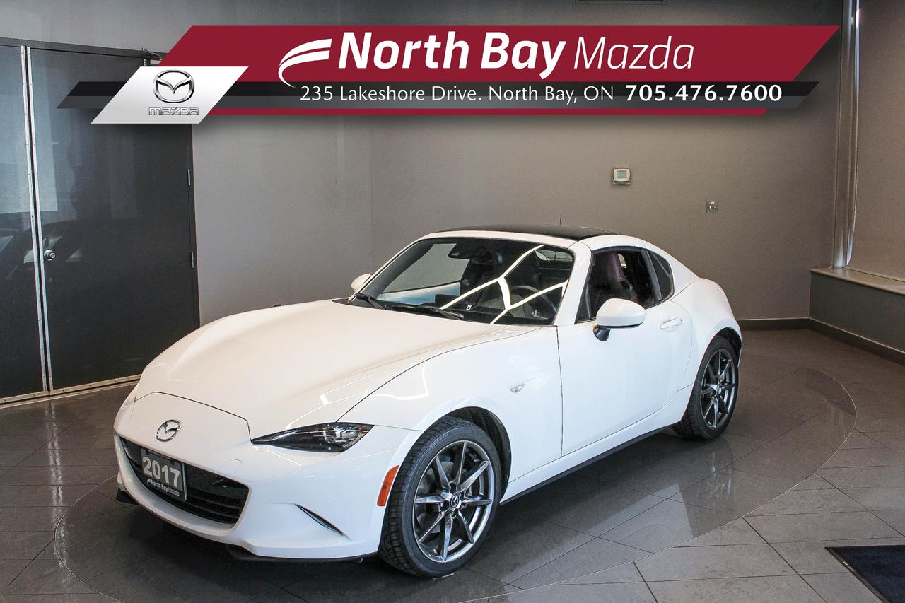 The 2017 Mazda MX-5 RF GT delivers a unique blend of sports car excitement and everyday refinement. The power retractable hardtop gives it a striking coupe-like appearance when closed and the freedom of open-air driving when the weather is right. FEATURES: leather-trimmed seating, heated seats, Bose premium audio system, navigation system, power retractable hardtop roof, adaptive front lighting system, blind spot monitoring, rear cross traffic alert, Bluetooth connectivity, steering wheel audio controls, cruise control, and premium interior finishes.

Why Youll Want to Buy from North Bay Mazda? *The Clubhouse Commitment Pre-Owned Vehicle Program provides you with additional coverage for things such as the 3-year Tire and Rim Coverage, The Clubhouse Powertrain Warranty, coverage for The Little Things like battery, wiper, and bulb replacement, 3- year anti-theft protection to give you the ultimate peace of mind when purchasing a pre-owned vehicle. Clubhouse Commitment is an optional coverage which 
can be purchased at time of sale for a $699 value. Pre-Owned Vehicle purchases are subject to 
an adjusted price when purchasing with cash. You are eligible for Finance Pricing with a maximum down payment of 15% of listed finance price. Contact us for more details. * Our certified vehicles go through a 120-point Clubhouse Certified Used Vehicle Inspection, and we will provide the CarFax vehicle history documents as well as any available service history. * We competitively price our vehicles below the market average which means that we have already done all the market research for you. Rest assured that you are getting the best deal possible. * We have automotive financial experts who are experienced in dealing with all levels of credit challenges. We also work with all major banks and third-party lenders daily so we are confident that we can get you the best rate available. * As a premier New and Pre-Owned vehicle 
dealership, we pride ourselves on a superior customer experience and a lifetime of customer care. We are conveniently located at 235 Lakeshore Drive, in North Bay, Ontario. If you cant make it to us, we can accommodate you! Call us today at 705-476-7600 to come in and see this vehicle!