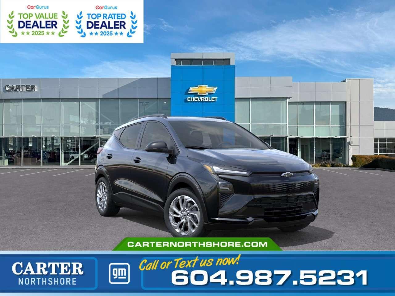 <b>GREAT NEWS! EMPLOYEE PRICING IS BACK!</b> Unlock exceptional savings on eligible new electric vehicles. Combine Employee Pricing with available incentives and drive home an EV for less. <b>Available Savings Include</b>: 	$1,500 Employee Pricing Credit 	$2,300 Non stackable cash discount 	Up to $5,000 Federal EVAP incentive for eligible customers, applied after tax. Only vehicles with a final transaction price under $50,000 before tax are eligible for EVAP. Enjoy the future of driving in this 2027 Chevrolet Bolt EUV 2LT. This all-electric SUV combines impressive efficiency with everyday comfort, featuring a panoramic power sunroof, heated and ventilated front seats, adaptive cruise control, Google Built-In technology, and DC fast charging capability. The spacious interior, advanced safety features, and sleek Mosaic Black Metallic exterior make every drive enjoyable. Whether youre commuting or heading out on a weekend adventure, this Bolt EUV is ready to go. Come take it for a test drive today and experience all this stylish vehicle has to offer! <b>WHY CARTER GM NORTHSHORE?</b> - An unrivalled vehicle purchasing experience! - Exceeding our loyal customers expectations since 1990 - 4.7 Google star rating (with 1,700+ customer reviews) - CarGurus Top-Rated Dealer 2025 Award - CarGurus Top Value Dealer 2025 Award - Vehicle trades welcome! Best price guaranteed! - We provide upfront pricing, zero hidden fees, and 100% transparency - Fast approvals and 99% acceptance rates (no matter your current credit status!) - Multilingual staff (many languages spoken) - Comfortable non-pressured environment with in-store television, WIFI and a childrens play area! <p><img src=https://gmtadvantage-com.cdn-convertus.com/uploads/sites/16/2025/09/Carter-GM-Burnaby-Car-Gurus-Awards-2025.png alt="" width="300" height="77" /></p> Were here to help you drive the vehicle you want, the vehicle you deserve! <b>QUESTIONS? GREAT! WEVE GOT ANSWERS!</b> To speak with a friendly vehicle specialist - <b>CALL NOW!</b> <small>The advertised price includes all standard dealer fees and any applicable manufacturer or dealer incentives. It does not include applicable taxes, licensing, insurance, or optional products or services. Dealer fees will be clearly broken out and itemized on the bill of sale, maximum total of fees $699.00. Prices are shown in Canadian dollars. While we make every effort to ensure accuracy, vehicle details, pricing, options, and availability are subject to change without notice. Please confirm all information with dealership sales management before purchase. Dealer Code: 81121</small>