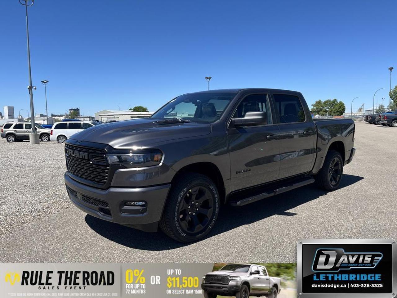 <b>Adaptive Cruise Control, Remote Start, Blind Spot Detection, Lane Keep Assist, Lane Departure Warning!</b><br /> <br /> Experience the perfect balance of power and luxury in the 2026 Ram 1500, built to handle every job with style.<br /> <br />The Ram 1500's unmatched luxury transcends traditional pickups without compromising its capability. Loaded with best-in-class features, it's easy to see why the Ram 1500 is so popular. With the most towing and hauling capability in a Ram 1500, as well as improved efficiency and exceptional capability, this truck has the grit to take on any task.<br /> <br />This Granite Crystal Metallic Crew Cab 4X4 pickup has an Automatic transmission and is powered by a 420HP 3.0L Straight 6 Cylinder Engine. <br /> <br /> Our 1500's trim level is Express. This capable pickup blends strength, utility, and modern convenience for drivers who demand more from their truck. Its bold exterior design features smart functional details like heated mirrors, deep-tinted glass, and a durable cargo bed with easy tailgate access. Inside, the cabin delivers comfort and practicality with spacious seating, smart storage, and intuitive technology including an 8.4-inch Uconnect touchscreen, smartphone integration, and a Wi-Fi hotspot. Convenience features like remote start, adaptive cruise control, and keyless entry make every drive easier, while advanced safety systems such as Blind Spot Detection, Forward Collision Warning, Active Lane Management, and ParkSense parking sensors provide peace of mind on every journey. This vehicle has been upgraded with the following features: Adaptive Cruise Control, Remote Start, Blind Spot Detection, Lane Keep Assist, Lane Departure Warning, Heated Mirrors.<br /><br /> <br />To apply right now for financing use this link: <a href=https://lethbridge.davisdodge.ca/free-credit-check/ target=_blank rel=nofollow noopener noreferrer>https://lethbridge.davisdodge.ca/free-credit-check/</a><br /> <br /><br />As a premier Chrysler, Dodge, Jeep and RAM dealership, Davis Dodge proudly offers an extensive selection of new and used vehicles to meet every drivers needs. Customers across Lethbridge, Fort Macleod, Taber, Claresholm, Coaldale, and beyond trust us for daily vehicle specials, certified service and parts, and a seamless online inventory experience. <br /><br /> With competitive financing options and expert support, we make car buying easy and enjoyable. <br /><br /> Ready to hit the road? Schedule your test drive today at Davis Dodge, your trusted Chrysler, Dodge, Jeep and RAM dealer in Lethbridge, Alberta.<br /><br /> Vehicle pricing offer shown expires 2026-07-31. <br /> Come by and check out our fleet of 50+ used cars and trucks and 110+ new cars and trucks for sale in Lethbridge. o~o