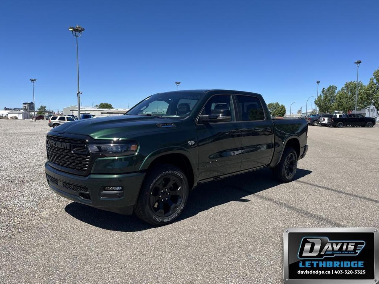 <b>Aluminum Wheels, Adaptive Cruise Control, Remote Start, Blind Spot Detection, Lane Keep Assist!</b><br /> <br /> Built tough yet crafted for comfort, the 2026 Ram 1500 sets a new standard for modern pickup performance.<br /> <br />The Ram 1500's unmatched luxury transcends traditional pickups without compromising its capability. Loaded with best-in-class features, it's easy to see why the Ram 1500 is so popular. With the most towing and hauling capability in a Ram 1500, as well as improved efficiency and exceptional capability, this truck has the grit to take on any task.<br /> <br />This Serrano Green Metallic Crew Cab 4X4 pickup has an Automatic transmission and is powered by a 395HP 5.7L 8 Cylinder Engine. <br /> <br /> Our 1500's trim level is Big Horn. This Ram 1500 Big Horn steps things up with aluminum wheels, front fog lamps, and other standard features such as class IV towing equipment, heated exterior power mirrors, mobile hotspot internet access, adaptive cruise control and remote engine start. Safety features also include ParkSense front and rear parking sensors, lane keeping assist with lane departure warning, blind spot detection, and collision mitigation. This vehicle has been upgraded with the following features: Aluminum Wheels, Adaptive Cruise Control, Remote Start, Blind Spot Detection, Lane Keep Assist, Lane Departure Warning, Heated Mirrors.<br /><br /> <br />To apply right now for financing use this link: <a href=https://lethbridge.davisdodge.ca/free-credit-check/ target=_blank rel=nofollow noopener noreferrer>https://lethbridge.davisdodge.ca/free-credit-check/</a><br /> <br /><br />As a premier Chrysler, Dodge, Jeep and RAM dealership, Davis Dodge proudly offers an extensive selection of new and used vehicles to meet every drivers needs. Customers across Lethbridge, Fort Macleod, Taber, Claresholm, Coaldale, and beyond trust us for daily vehicle specials, certified service and parts, and a seamless online inventory experience. <br /><br /> With competitive financing options and expert support, we make car buying easy and enjoyable. <br /><br /> Ready to hit the road? Schedule your test drive today at Davis Dodge, your trusted Chrysler, Dodge, Jeep and RAM dealer in Lethbridge, Alberta.<br /><br /> Vehicle pricing offer shown expires 2026-06-30. <br /> Come by and check out our fleet of 60+ used cars and trucks and 100+ new cars and trucks for sale in Lethbridge. o~o
