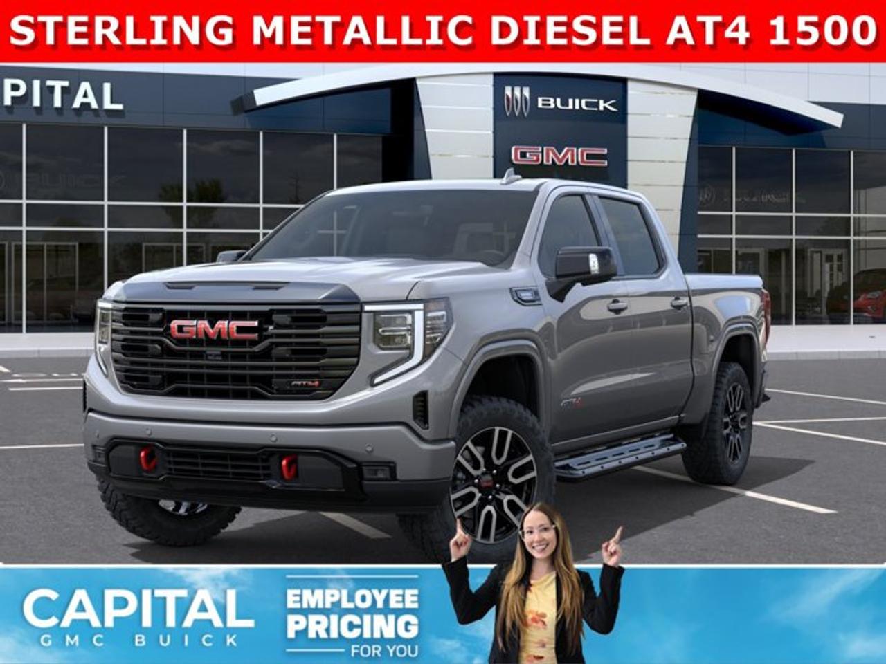 Dont miss out on this Sierra 1500 AT4 Diesel! Fully Equipped with the Premium Plus Package, Technology Package, Heated and Cooled Bucket Seats, Heated Rear Seats, Heated Steering, 360 CAM, 15 Heads-up Display, Rear Streaming Camera Mirror, Body Color Wheel Arch Moldings, Power Sunroof, Wireless Charger, Dual Exhaust, 2 Inch Factory Lift and so much more... This rare truck can be yours so CALL NOWAsk for the Internet Department for more information or book your test drive today!AMVIC Licensed Dealer - Licence Number B1044900