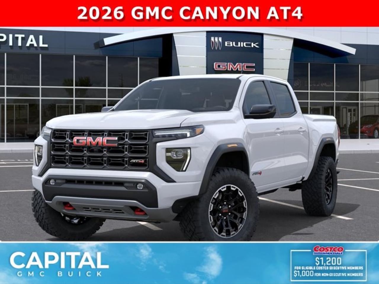 Check out this amazing 2026 GMC Canyon AT4... Fully equipped with options like Heated Seats, MultiStow Tailgate, Parking Assist Sensors, Remote Start, Trailer Package w/ Brake Controller, Blind Zone Steering Assist, Off-Road 2 Inch Factory Lift, and so much more! CALL NOW!Ask for the Internet Department for more information or book your test drive today!AMVIC Licensed Dealer - Licence Number B1044900