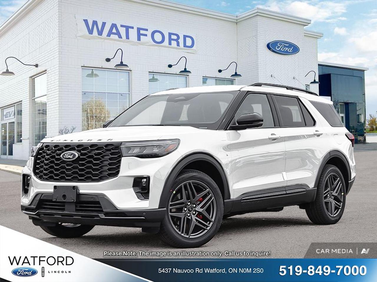Discover the confidence and style of the brand new 2026 Ford Explorer St-Line at Watford Ford in Watford. Finished in White with an automatic transmission, this SUV brings together bold design, everyday versatility, and modern utility for drivers who want a capable family vehicle with a sporty edge.

The 2026 Ford Explorer St-Line stands out with its athletic appearance and practical three-row layout. It is built for busy Canadian families, weekend travel, and daily commuting alike. Its fresh design, useful cabin space, and well-rounded road manners help make every drive feel easy and refined.

FEATURES OF THE Explorer St-Line
»» Sporty St-Line exterior design details
»» Three-row SUV versatility for families
»» Automatic transmission for smooth operation
»» White finish with modern road presence

ADVANCED SAFETY FEATURES
»» Advanced driver-assist features help daily driving
»» Rearview camera supports easier reversing
»» Multiple airbags help protect occupants
»» Stability control adds confidence on roads

PERFORMANCE AND EFFICIENCY
»» Automatic transmission delivers smooth gear changes
»» Responsive power for highway merging
»» Balanced ride for city travel
»» SUV capability for year-round driving

COMFORT AND CONVENIENCE
»» Spacious cabin supports family comfort
»» Four doors allow easy passenger entry
»» Flexible seating for passengers and cargo
»» Practical layout suits daily errands

TECHNOLOGY AND CONNECTIVITY
»» Easy-to-read screens support key information
»» Modern controls keep functions within reach
»» Connectivity features support everyday convenience
»» Driver-focused layout feels simple and clear

CARGO SPACE
»» Rear cargo area supports busy lifestyles
»» Folding seats expand carrying flexibility
»» Room for groceries and gear
»» Three-row design adds useful versatility

WHAT OTHER OWNERS LIKE
»» Comfortable ride for daily driving
»» Versatile cabin for family needs
»» Confident road feel in traffic
»» Useful cargo flexibility for weekends

The 2026 Ford Explorer St-Line is a smart choice for drivers who want the practicality of an SUV and the added appeal of a sport-inspired trim. Its bold look gives it extra personality, while the spacious interior helps it handle school runs, road trips, and shopping days with ease.

At Watford Ford, this new Explorer St-Line offers the peace of mind that comes with a brand new vehicle and the everyday usefulness many shoppers want in a modern SUV. The White exterior adds a clean, upscale appearance that looks right at home in any setting, from city streets to cottage country routes.

If you are looking for a new SUV that blends style, space, and confidence, the 2026 Ford Explorer St-Line deserves a close look. It delivers the kind of versatility that makes life easier, along with the modern Ford character that continues to make the Explorer a popular choice for families across Canada.

This 2026 Ford Explorer St-Lines VIN is: 1FMUK8KH0TGB37833.<p>Discover the confidence and style of the brand new 2026 Ford Explorer St-Line at Watford Ford in Watford. Finished in White with an automatic transmission</p>
<p> and modern utility for drivers who want a capable family vehicle with a sporty edge.

The 2026 Ford Explorer St-Line stands out with its athletic appearance and practical three-row layout. It is built for busy Canadian families</p>
<p> and well-rounded road manners help make every drive feel easy and refined.

FEATURES OF THE Explorer St-Line
»» Sporty St-Line exterior design details
»» Three-row SUV versatility for families
»» Automatic transmission for smooth operation
»» White finish with modern road presence

ADVANCED SAFETY FEATURES
»» Advanced driver-assist features help daily driving
»» Rearview camera supports easier reversing
»» Multiple airbags help protect occupants
»» Stability control adds confidence on roads

PERFORMANCE AND EFFICIENCY
»» Automatic transmission delivers smooth gear changes
»» Responsive power for highway merging
»» Balanced ride for city travel
»» SUV capability for year-round driving

COMFORT AND CONVENIENCE
»» Spacious cabin supports family comfort
»» Four doors allow easy passenger entry
»» Flexible seating for passengers and cargo
»» Practical layout suits daily errands

TECHNOLOGY AND CONNECTIVITY
»» Easy-to-read screens support key information
»» Modern controls keep functions within reach
»» Connectivity features support everyday convenience
»» Driver-focused layout feels simple and clear

CARGO SPACE
»» Rear cargo area supports busy lifestyles
»» Folding seats expand carrying flexibility
»» Room for groceries and gear
»» Three-row design adds useful versatility

WHAT OTHER OWNERS LIKE
»» Comfortable ride for daily driving
»» Versatile cabin for family needs
»» Confident road feel in traffic
»» Useful cargo flexibility for weekends

The 2026 Ford Explorer St-Line is a smart choice for drivers who want the practicality of an SUV and the added appeal of a sport-inspired trim. Its bold look gives it extra personality</p>
<p> this new Explorer St-Line offers the peace of mind that comes with a brand new vehicle and the everyday usefulness many shoppers want in a modern SUV. The White exterior adds a clean</p>
<p> the 2026 Ford Explorer St-Line deserves a close look. It delivers the kind of versatility that makes life easier</p>
<p> along with the modern Ford character that continues to make the Explorer a popular choice for families across Canada.

This 2026 Ford Explorer St-Lines VIN is: 1FMUK8KH0TGB37833.</p>