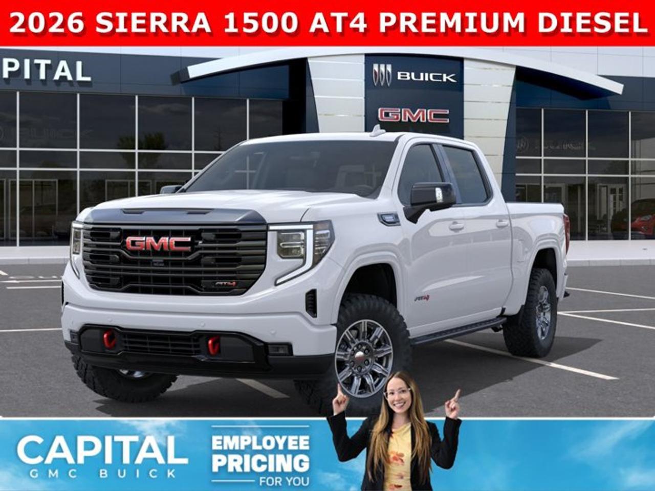 Dont miss out on this Sierra 1500 AT4 Diesel! Fully Equipped with the Premium Plus Package, Technology Package, BLACK BADGES, Heated and Cooled Bucket Seats, Heated Rear Seats, Heated Steering, 360 CAM, 15 Heads-up Display, Rear Streaming Camera Mirror, Body Color Wheel Arch Moldings, Power Sunroof, Wireless Charger, Dual Exhaust, 2 Inch Factory Lift and so much more... This rare truck can be yours so CALL NOWAsk for the Internet Department for more information or book your test drive today!AMVIC Licensed Dealer - Licence Number B1044900