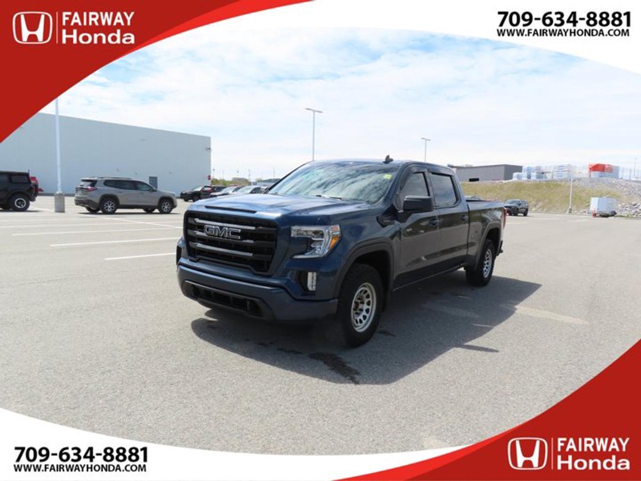 Odometer is 26804 kilometers below market average! Pacific Blue Metallic 2021 GMC Sierra 1500 Elevation 4WD 10-Speed Automatic 3.0L I6*Professionally Detailed*, *Market Value Pricing*, 10-Speed Automatic, 4WD, Black Cloth, 10-Way Power Driver Seat Adjuster w/Lumbar, 12-Volt Rear Auxiliary Power Outlet, 4-Way Manual Passenger Seat Adjuster, 4-Wheel Disc Brakes, 4G LTE Wi-Fi Hotspot Capable, 6 Speakers, 6-Speaker Audio System Feature, ABS brakes, Air Conditioning, Alloy wheels, AM/FM radio: SiriusXM, Apple CarPlay/Android Auto, Auto-Locking Rear Differential, Automatic temperature control, Body-Colour Surround Grille, Brake assist, Bumpers: body-colour, Cloth Rear Seat w/Storage Package, Cloth Seat Trim, Colour-Keyed Carpeting Floor Covering, Compass, Deep-Tinted Glass, Delay-off headlights, Driver door bin, Driver vanity mirror, Dual Exhaust w/Premium Tips, Dual front impact airbags, Dual front side impact airbags, Dual-Zone Automatic Climate Control, Electric Rear-Window Defogger, Electrical Lock Control Steering Column, Electronic Stability Control, Elevation Convenience Package, Elevation Value Package, Engine Block Heater, Exterior Parking Camera Rear, Floor-Mounted Centre Console, Front 40/20/40 Split-Bench Seat, Front anti-roll bar, Front Bucket Seats, Front dual zone A/C, Front fog lights, Front Frame-Mounted Black Recovery Hooks, Front reading lights, Front Rubberized-Vinyl Floor Mats, Front wheel independent suspension, Fully automatic headlights, GMC Connected Access Capable, Heated door mirrors, Heated Driver & Front Outboard Passenger Seating, Heated front seats, Heated Steering Wheel, Heated steering wheel, Heavy Duty Suspension, Heavy-Duty Air Filter, Hill Descent Control, Hitch Guidance, Illuminated entry, Keyless Open & Start, LED Cargo Area Lighting, Low tire pressure warning, Manual Tilt-Wheel & Telescoping Steering Column, Occupant sensing airbag, Off-Road Suspension, OnStar & GMC Connected Services Capable, Outside temperature display, Overhead airbag, Overhead console, Panic alarm, Passenger door bin, Passenger vanity mirror, Power Door Locks, Power door mirrors, Power driver seat, Power Front Windows w/Driver Express Up/Down, Power Front Windows w/Passenger Express Down, Power Rear Windows w/Express Down, Power steering, Power windows, Preferred Equipment Group 3SB, Premium audio system: GMC Infotainment System, Radio data system, Radio: GMC Infotainment Audio System, Rear Dual USB Charging-Only Ports, Rear reading lights, Rear Rubberized-Vinyl Floor Mats, Rear step bumper, Rear Wheelhouse Liners, Rear window defroster, Remote keyless entry, Remote Vehicle Starter System, Security system, SiriusXM, Speed control, Speed-sensing steering, Split folding rear seat, Spray-On Pickup Bed Liner w/GMC Logo, Steering Wheel Audio Controls, Steering wheel mounted audio controls, Tachometer, Telescoping steering wheel, Theft Deterrent System (Unauthorized Entry), Tilt steering wheel, Traction control, Trailering Package, Trip computer, Variably intermittent wipers, Voltmeter, Wheels: 20 x 9 Black Gloss Painted Aluminum, X31 Hard Badge, X31 Off-Road Package.Fairway Honda - Community Driven!
