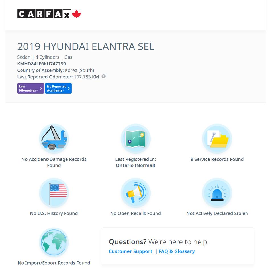 2019 Hyundai Elantra Preferred  w/Sun & Safety Package+CLEAN CARFAX Photo