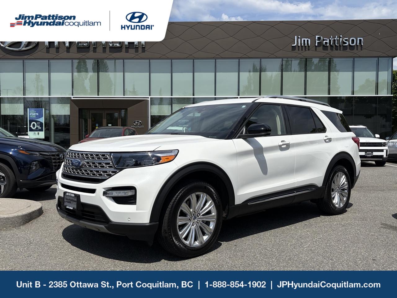 ? Premium comfort, advanced tech, and hybrid efficiency for the whole family!

This 2022 Ford Explorer Hybrid Limited 4WD is a local, 1-owner vehicle with absolutely no accidents and exceptionally low mileage&mdash;only 31k km! Stunningly finished in White Metallic, this feature-packed 3-row family SUV seamlessly combines powerful V6 performance with impressive hybrid fuel economy. It comes loaded with upscale amenities including a premium leather interior, heated & ventilated front seats, a panoramic sunroof, a touchscreen navigation system, and an advanced safety suite with adaptive cruise control. Dont miss out on this pristine, turn-key adventure vehicle with a clean local history!

??? Every one of our pre-owned vehicles comes fully backed by the Jim Pattison Owner Protection Plan, giving you a 30-day powertrain guarantee, a 14-day owner exchange privilege, a comprehensive safety inspection, and a clean CARFAX. Plus, drive with total peace of mind knowing you get your first oil change for only $9.95, and a completely complimentary service & inspection after 12 months!

?? FINANCING AVAILABLE | GOOD CREDIT, BAD CREDIT, ALL WELCOME!

? ALL VEHICLES SAFETY CHECKED.

?? CALL JIM PATTISON HYUNDAI COQUITLAM TODAY AT 1-888-854-1902!

Jim Pattison Hyundai Coquitlam sells & services new & used Hyundai vehicles throughout the Lower Mainland. Financing available OAC 

Price includes dealer administration fee ($595) and VSA transaction levy ($10). Finance placement fee ($595) if applicable, GST and PST are additional. D#30242