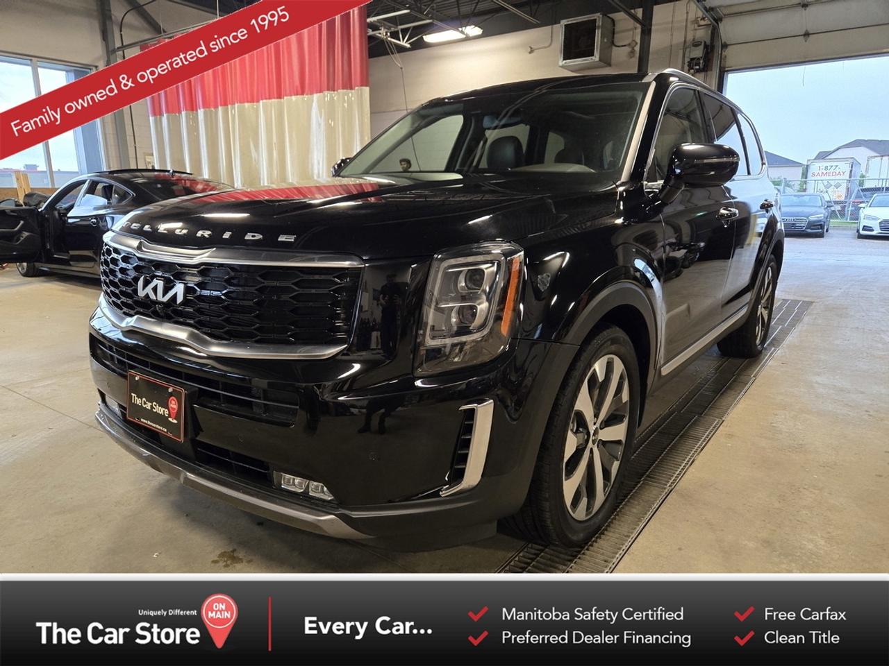 2022 Kia Telluride SX &ndash; One Owner | Factory Warranty Remaining | Brand New Brakes 
 Key Features:3.8L V6 with All-Wheel Drive 
 One Owner, Well Serviced 
 Factory Warranty Remaining 
 Brand New Brakes 
 SX Trim with Premium Interior Appointments 
 Leather Seating, Heated & Ventilated Front Seats 
 Heated Second Row Seats & Heated Steering Wheel 
 Dual Sunroofs, Power Liftgate, Remote Start 
 Large Touchscreen Display with Navigation 
 Apple CarPlay & Android Auto 
 Blind-Spot Monitoring, Lane Keep Assist, Adaptive Cruise Control 
 360 Camera, Harman Kardon Premium Audio 
 Seating for 8, Clean Title 
 
 Premium Comfort for the Whole Family:The Telluride SX continues to be one of the most sought-after SUVs in its class, offering a refined ride, premium interior, and an impressive list of features. Spacious, comfortable, and exceptionally well built, it is equally at home on long road trips or everyday driving. 
 
 Peace of mind:This one-owner example benefits from remaining factory warranty coverage and comes freshly equipped with brand new brakes. Well cared for and ready for its next owner. 
 
 Our Take:A beautifully equipped Telluride SX with premium features throughout and an excellent ownership history. Spacious, refined, and exceptionally comfortable. 
 
 
 We are a local Family Owned business and we try to do things a little different. 
 
 At The Car Store on Main every vehicle is Manitoba Safety Certified. 
 Every vehicle sold is eligible for the Advantage Plan: 
 30 Day Warranty on all MB Safety certificate related items. 
 CarFax Vehicle History Report 
 2 sets of Keys 
 Wholesale access to all other Miscellaneous Accessories (i.e. Wtr Tires, Remote Starr, all misc vehicle accessories/parts, etc...) 
 And of course a Full tank of Gas. 
 
 There is no Gimmicks or games, we are always aggressive on our prices and try to separate ourselves from the rest. 
 We also have an on-site Certified Banker who shops to get the best possible interest rates in with all Major Banks and Credit Unions! 
 
 Come to our Brand New modern showroom and see what makes us Uniquely Different! 
 
 Located on Main St. just North of Chief Peguis Trail. 
 
 To schedule an appointment call us directly at 204-669-1248 or email sales@thecarstore.ca 
 
 The Car Store on Main 
 -Uniquely Different- 
 
 www.thecarstore.ca 
 Local: 204-669-1248 
 Toll Free: 877-634-2975 
 
 A local family owned business unlike typical car lots, there are no pressure tactics, no games, no gimmicks, no Sales Manager, General Manager or Used Car Manager, just straight answers and fair deals all the time! 
 
 *PRICE DOES NOT INCLUDE TAXES (G.S.T & P.S.T) 
 Dealer Permit # 4481