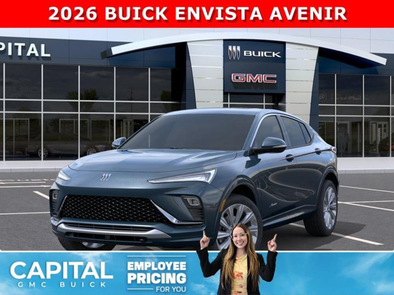 Take a look at this 2026 Buick Envista AVENIR! Fully loaded with options like Heated Seats, Heated Steering, Remote Start, Power Sunroof, Experience Buick Package, Rear Park Assist, Advanced Technology Package, Ultrawide 11 diagonal HD colour touchscreen, Adaptive Cruise Control, Lane Change Alert with Side Blind Zone, Wireless Apple CarPlay/Wireless Android Auto, and so much more....Ask for the Internet Department for more information or book your test drive today!AMVIC Licensed Dealer - Licence Number B1044900