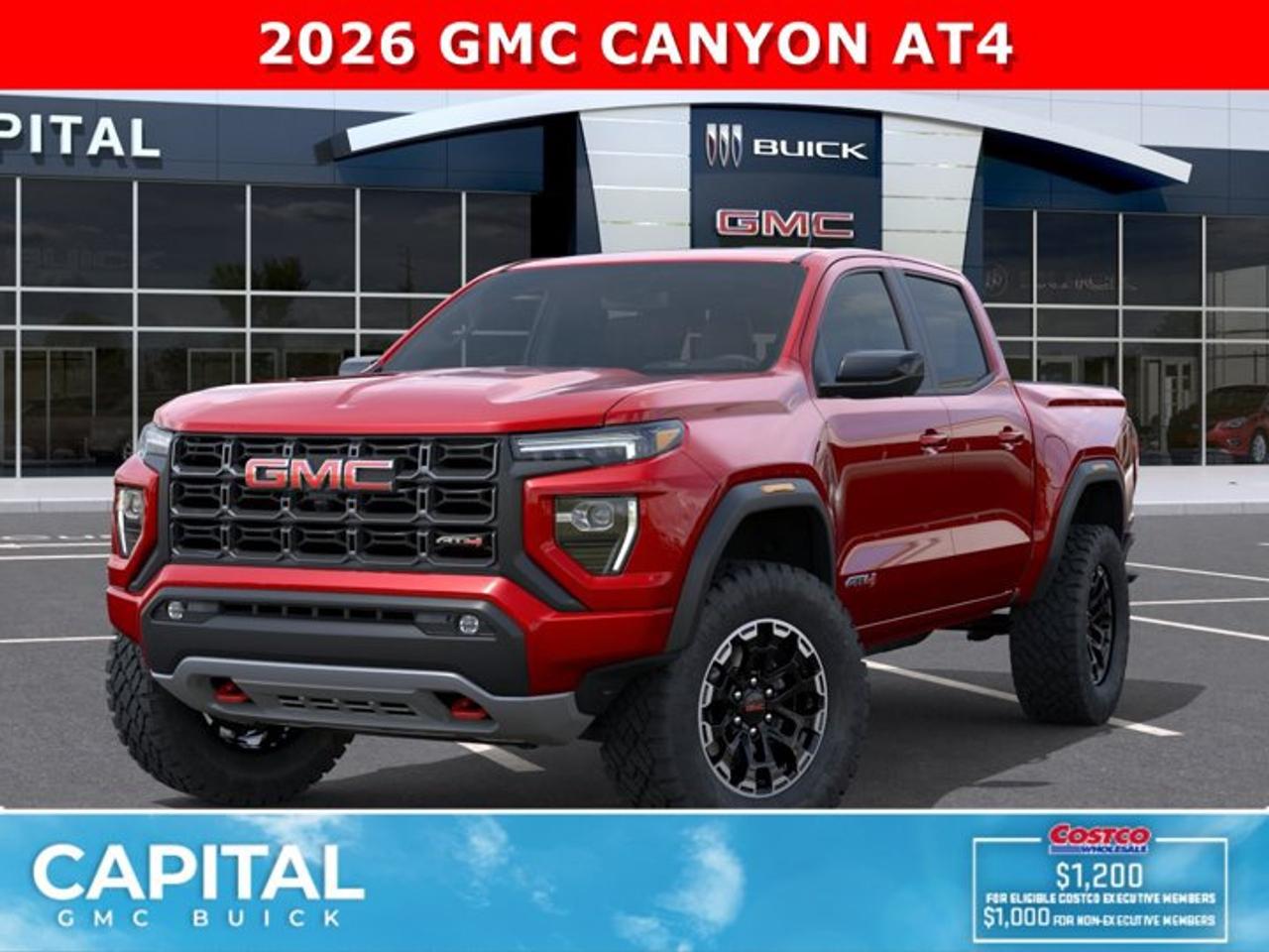 Check out this amazing 2026 GMC Canyon AT4... Fully equipped with options like Heated Seats, MultiStow Tailgate, Parking Assist Sensors, Remote Start, Trailer Package w/ Brake Controller, Blind Zone Steering Assist, Off-Road 2 Inch Factory Lift, and so much more! CALL NOWAsk for the Internet Department for more information or book your test drive today!AMVIC Licensed Dealer - Licence Number B1044900