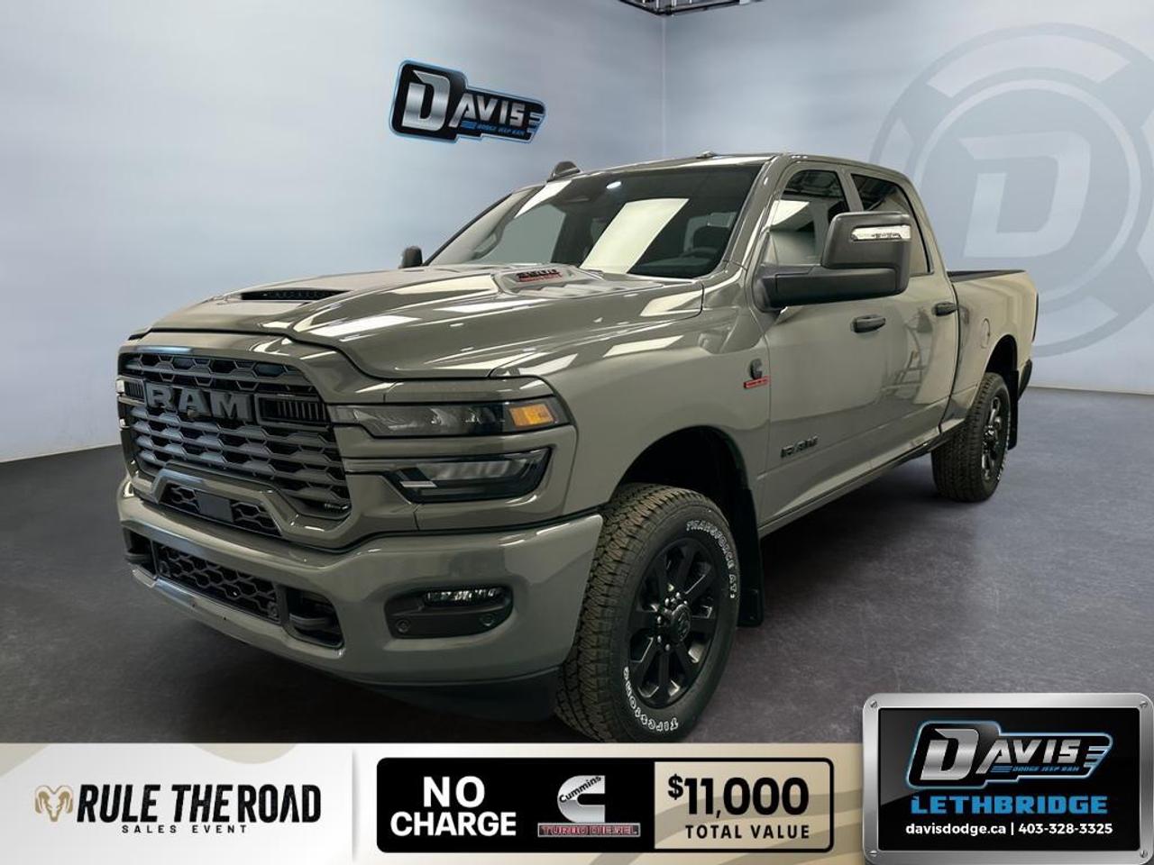 <p><strong>2026 Ram 3500 Big Horn 4x4 Crew Cab 6'4" Box</strong> in stunning Gray finish is engineered to conquer any terrain with its robust 4x4 drivetrain and impeccable handling.</p> <ul><li><strong>Interior Features:</strong> Black fabric seats provide an elegant and comfortable cabin experience. The interior is equipped with power windows and air conditioning for convenience and comfort on all your drives.</li><li><strong>Exterior Features:</strong> This truck boasts power mirrors and a backup camera for added ease and safety, alloy wheels for a stylish touch, and a robust exterior in Ceramic Grey that exudes strength.</li></ul> <ul><li><strong>Technology & Safety Features:</strong> Keep you and your passengers connected and safe with a host of features including Bluetooth connectivity, satellite radio, and smart device integration. Enjoy the enhanced protective technology with ParkSense systems, adaptive cruise control, and brake assist ensuring a secure drive. Stay connected on the go with a Wi-Fi hotspot. The dual 730-Amp maintenance-free batteries and heavy-duty engine cooling enhance efficiency, while the diesel exhaust brake adds to the trucks safety profile.</li></ul> <p>Engineered for the discerning driver who requires both power and sophistication, the 2026 Ram 3500 Big Horn is perfect for both work and play. Ideal for truck enthusiasts and professionals who need dependable towing and payload capabilities, this vehicle is your ultimate partner on the road. Contact Davis Dodge Lethbridge now to learn more about this powerful and feature-packed truck!</p>