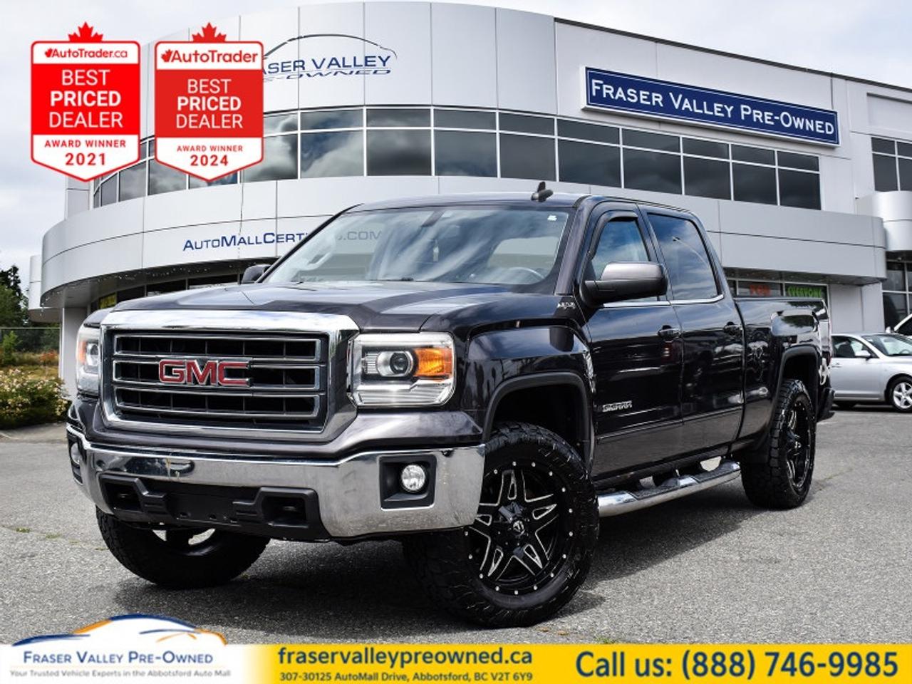 2015 GMC SIERRA 1500 SLE CREW CAB 4X4 - 5.3L V8 - FUEL WHEELS - TOYO A/T - LEATHER - LOADED
 
5.3L V8 EcoTec3, 4x4, SLE, Fuel Aftermarket Wheels, Toyo Open Country A/T, Leather Interior, Reverse Camera, OnStar, SiriusXM, Bluetooth, Tow Hitch, All-Weather Liners
 
Fraser Valley Pre-Owned is proud to present this 2015 GMC Sierra 1500 SLE Crew Cab 4x4 - a dark charcoal workhorse that looks like it means business and backs it up every time you turn the key. Rolling on aggressive Fuel aftermarket wheels wrapped in Toyo Open Country A/T tires, this Sierra has the stance and the presence of a truck that cost significantly more than what were asking. Under the hood is GMCs proven 5.3L EcoTec3 V8 putting down 355 horsepower - smooth, strong, and built for the long haul. Carfax Canada confirms 13 service records, lifelong BC registration, and normal branding throughout. This is a mechanically well-maintained Sierra dressed up and ready to turn heads on the way to the job site or the weekend.
 
Highlights
 
2015 GMC Sierra 1500 SLE Crew Cab 4x4
Dark charcoal exterior
Black leather interior with contrast stitching
232,798 km
5.3L EcoTec3 V8 - 355HP
6-Speed automatic transmission
4x4
Fuel aftermarket black and milled wheels
Toyo Open Country A/T tires
Chrome tubular side steps
Tow hitch with ball mount
All-weather floor liners
Touchscreen infotainment
Reverse camera
Bluetooth connectivity
OnStar
SiriusXM satellite radio
Air conditioning
Centre console with floor shifter
 
Restoration Notes
 
Carfax Canada confirms 13 service records spanning the life of this truck, consistent BC registration, and normal branding throughout - no written-off history, no structural concerns. Oil changes have been maintained with near-clockwork regularity right through to January 2026. A prior repair appears on the Carfax Canada record - completed and carrying normal branding with no ongoing concerns noted. Serviced and inspected to Fraser Valley Automall standards before hitting the lot.
 
Trades welcome.
 
Finance and warranty options available for all types of credit situations.
 
Dealership:
 
Fraser Valley Pre-Owned has spent over a decade earning the kind of reputation that doesnt need a hard sell. We are the only dedicated pre-owned store inside the Fraser Valley Automall - multiple-time AutoTrader Lowest Priced Dealer award winners and proud recipients of the 2025 and 2026 Canadian Consumer Choice Award for Pre-Owned Auto Dealership of the Year in Abbotsford. This Sierra is a retail-quality truck at a real-world price. Come put your hands on it.
 
307-30125 Auto Mall Drive, Abbotsford, BC V2T 6Y9
Fraser Valley Automall
www.fraservalleypreowned.ca
 
All finance/lender options available - cash purchases welcome
 
 
To apply right now for financing use this link: https://www.fraservalleypreowned.ca/abbotsford-car-loan-application-british-columbia
 

| Our Quality Guarantee: We maintain the highest standard of quality that is required for a Pre-Owned Dealership to operate in an Auto Mall. We provide an independent 360-degree inspection report through licensed 3rd Party mechanic shops. Thus, our customers can rest assured each vehicle will be a reliable, and responsible purchase.  |  Purchase Disclaimer: Your selected vehicle may have a differing finance and cash prices. When viewing our vehicles on third party  marketplaces, please click over to our website to verify the correct price for the vehicle. The Sale Price on third party websites will always reflect the Finance Price of our vehicles. If you are making a Cash Purchase, please refer to our website for the Cash Price of the vehicle.  | All prices are subject to and do not include, a $995 Finance Fee, a $995 Document Fee, and a $499 GPS Lot Pack. VSA Security Fee of $10 is applicable as we are a Certified VSA Dealer (#40190).  These fees as well as taxes, are included in all listed listed payment quotes. Please speak with Dealer for full details and exact numbers.  o~o