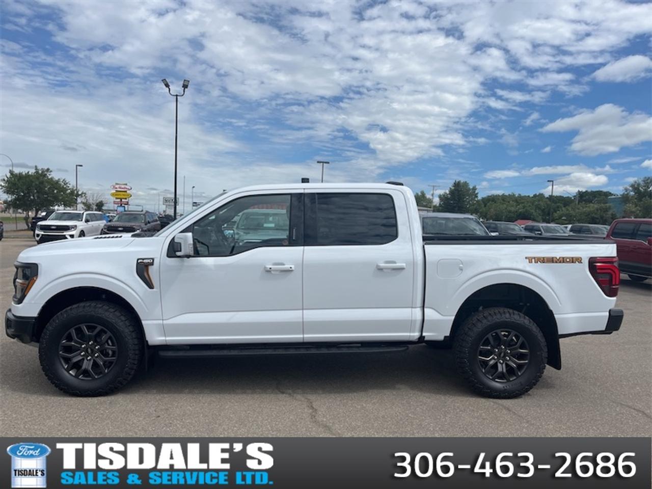 <b>Leather Seats, Sunroof, Premium Audio, Tow Package, Spray-in Bedliner!</b><br> <br> Check out the large selection of new Fords at Tisdales today!<br> <br>The 2026 Ford F-150 incorporates driver-assist technologies and modern connectivity designed to enhance control and convenience.<br> <br>The 2026 Ford F-150 combines proven leadership in toughness with smart innovation to deliver a truck built for real-world demands. Inside, the cabin features refined materials, intuitive tech and comfortable seating to support both driver and passengers on every journey. With its strong presence, flexible design and Fords legacy of dependability, the F-150 is ready for whatever work or play you throw its way.<br> <br>This Oxford White Crew Cab 4X4 pickup has an Automatic transmission and is powered by a 382HP 3.5L V6 Cylinder Engine. <br> <br> Our F-150s trim level is Tremor. Engineered for relentless off-road capability, this rugged truck features an advanced off-road suspension, three protective skid plates, heavy-duty front and rear tow hooks, functional running boards, and striking dark matte finish alloy wheels wrapped in all-terrain tires. Inside, the adventure-ready cabin offers heated unique sport cloth front seats with power lumbar support, integrated upfitter switches for aftermarket accessories, power adjustable pedals, and a leatherette steering wheel. Premium comfort and tech surround you thanks to voice-activated dual-zone automatic air conditioning, keyfob remote start, and a powerful eight-speaker B&O sound system by Bang & Olufsen tied to a 12-inch SYNC 4 display with connected navigation and wireless smartphone integration. You can explore unmapped terrain or cruise the highway with ultimate confidence provided by a full aerial view camera system, BlueCruise driving technology, adaptive cruise control with stop-and-go, and a comprehensive forward and reverse sensing system. This vehicle has been upgraded with the following features: Leather Seats, Sunroof, Premium Audio, Tow Package, Spray-in Bedliner.<br><br> View the original window sticker for this vehicle with this url <b><a href=http://www.windowsticker.forddirect.com/windowsticker.pdf?vin=1FTFW4L81TFB47608 target=_blank>http://www.windowsticker.forddirect.com/windowsticker.pdf?vin=1FTFW4L81TFB47608</a></b>.<br> <br>To apply right now for financing use this link: <a href=http://www.tisdales.com/shopping-tools/apply-for-credit.html target=_blank>http://www.tisdales.com/shopping-tools/apply-for-credit.html</a><br> <br/>Total rebate of $2500 is reflected in the price. 3.99% financing for 84 months. <br> Buy this vehicle now for the lowest bi-weekly payment of <b>$633.72</b> with $0 down for 84 months @ 3.99% APR O.A.C. ( Plus applicable taxes - $699 administration fee included in sale price. / Federal Luxury Tax of $94.00 included.). Incentives expire 2026-08-31. See dealer for details. <br><br>Tisdales is not your standard dealership. Sales consultants are available to discuss what vehicle would best suit the customer and their lifestyle, and if a certain vehicle isnt readily available on the lot, one will be brought in.<br> Come by and check out our fleet of 20+ used cars and trucks and 80+ new cars and trucks for sale in Kindersley.  o~o