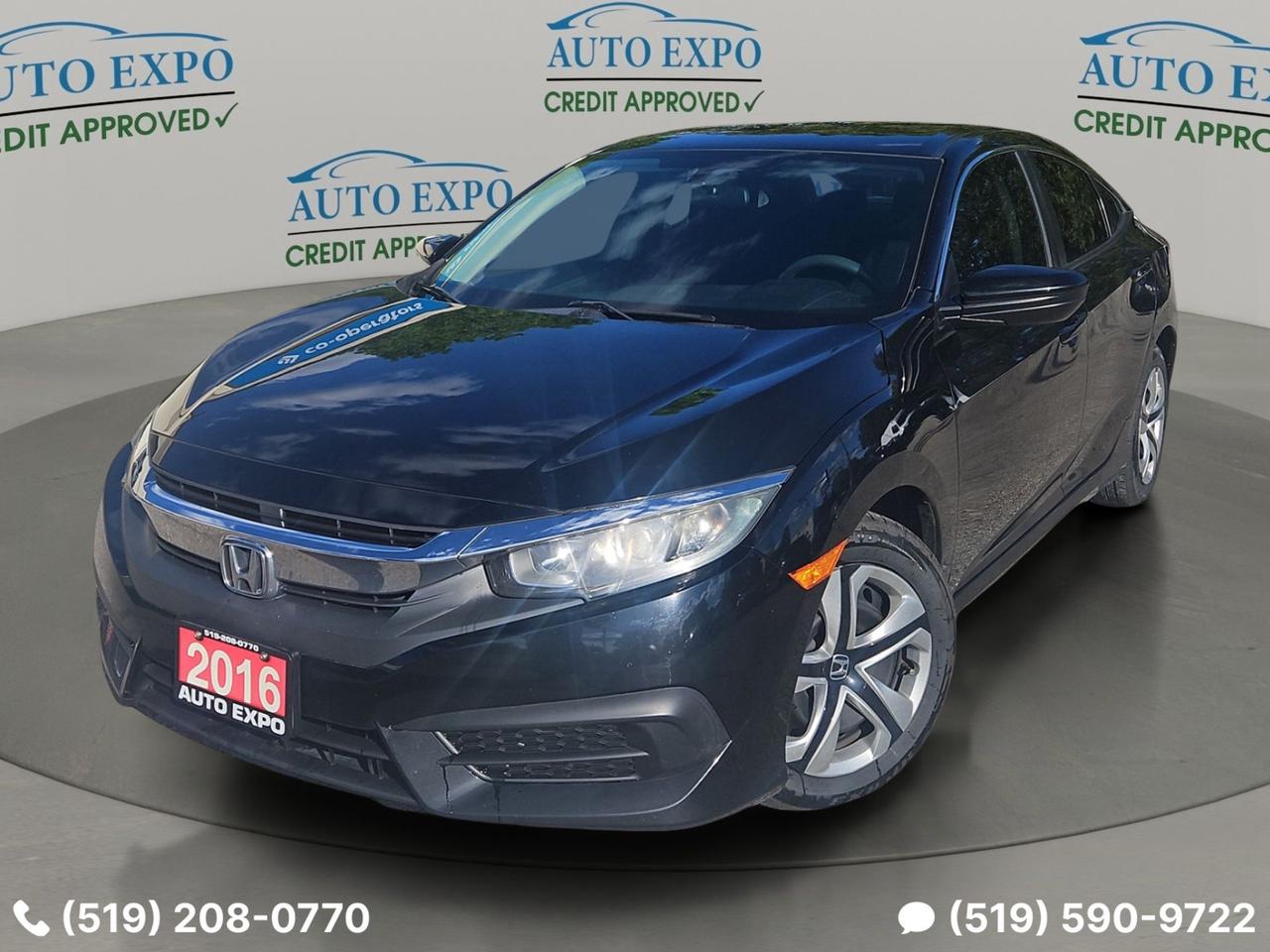<p>Looking for a reliable and stylish ride thats ready for anything? Auto Expo Inc. has the perfect solution with this stunning black 2016 Honda Civic Sedan. Imagine cruising through city streets or embarking on weekend getaways with confidence, knowing youre behind the wheel of a vehicle known for its dependability and smooth performance. This Civic boasts a comfortable grey interior, offering a refined space for all your journeys.</p><p>This particular 2016 Honda Civic is more than just a car; its a smart investment in your daily commute and adventures. With 175,000 kilometers, its proven its mettle and is ready to continue serving you faithfully. Powered by an efficient 4-cylinder gasoline engine and a smooth Variable/CVT transmission, it delivers an engaging driving experience without compromising on fuel economy. The front-wheel-drive system provides excellent handling, making it a joy to navigate through Canadian roads, rain or shine.</p><p>Auto Expo Inc. has made sure this Civic is a standout. It comes equipped with a range of desirable features designed to enhance your driving pleasure and peace of mind. This is a certified pre-owned vehicle, meaning it has passed rigorous inspections for your assurance.</p><p>Here are five features that really make this 2016 Honda Civic shine:</p><ul><li><strong>Certified Pre-Owned:</strong> Drive with ultimate confidence knowing this Civic has undergone thorough inspections and meets Auto Expo Inc.s high standards for quality and reliability.</li><li><strong>New Tires & Brakes:</strong> Hit the road with zero worries! These crucial components have been recently replaced, offering you immediate safety and a smooth, responsive ride.</li><li><strong>Bluetooth Connectivity:</strong> Stay connected effortlessly and safely. Stream your favourite music, make hands-free calls, and access your contacts without taking your eyes off the road.</li><li><strong>Tinted Windows:</strong> Enjoy enhanced privacy, a cooler cabin on sunny days, and a sleek, custom look that turns heads.</li><li><strong>Proven Honda Reliability:</strong> The 2016 Honda Civic is renowned for its durability and long-term value, making this a smart and dependable choice for years to come.</li></ul><p><strong><em>Powered by AutoIntelligence&trade;</em></strong></p><p>Vehicle information has been generated using artificial intelligence and is provided for informational purposes only. While efforts are made to ensure accuracy, please confirm all details directly with the dealer.</p><p>If the ad is online, then it is available, and this Unit will not disappoint you.</p><p>We Finance,,,</p><p>OMVIC Licensed, UCDA & Carfax Member,,,</p><p>We specialize in domestic and imported vehicles! Our wide selection offers something for every need and budget! Visit us @ 450 Belmont Ave West, Kitchener!</p>