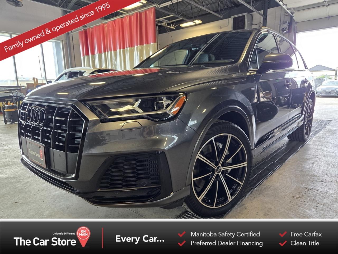 2022 Audi Q7 Komfort 3.0 S-Line  One Owner | Off Lease | Black Optics | Brand New Tires & BrakesKey Features3.0L Turbocharged V6 with quattro All-Wheel Drive 
 7-Passenger Seating Configuration 
 S-Line Package with Sport Styling 
 Black Optics Package 
 One Owner, Off Lease, Well Serviced 
 Brand New Tires 
 Brand New Brakes 
 Panoramic Sunroof, Leather Interior, 
 Heated Seats, Heated Steering Wheel 
 Audi Virtual Cockpit, Navigation, 
 Apple CarPlay & Android Auto 
 Blind-Spot Monitoring, Front & Rear Parking Sensors 
 Power Tailgate, Push Button Start, Comfort Access 
 Tows 7700lbs 
 Premium Interior Finishes with Spacious 3-Row Cabin 
 
 Luxury, Performance, and Everyday VersatilityThe Audi Q7 blends refined luxury with strong V6 performance and the confidence of quattro all-wheel drive. With its spacious 7-seat interior, premium materials, and advanced technology, its equally suited for family duty, long road trips, and daily commuting. 
 
 Peace of mindThis one-owner, off-lease Q7 has been well serviced and comes freshly equipped with brand new tires and brakes. Finished with the desirable S-Line and Black Optics packages, it presents exceptionally well inside and out. 
 
 Our TakeA sharp and well-equipped Q7 with strong ownership history, premium factory packages, and recent maintenance already completed. Refined, spacious, and exceptionally comfortable to drive. 
 
 
 We are a local Family Owned business and we try to do things a little different. 
 
 At The Car Store on Main every vehicle is Manitoba Safety Certified. 
 Every vehicle sold is eligible for the Advantage Plan: 
 30 Day Warranty on all MB Safety certificate related items. 
 CarFax Vehicle History Report 
 2 sets of Keys 
 Wholesale access to all other Miscellaneous Accessories (i.e. Wtr Tires, Remote Starr, all misc vehicle accessories/parts, etc...) 
 And of course a Full tank of Gas. 
 
 There is no Gimmicks or games, we are always aggressive on our prices and try to separate ourselves from the rest. 
 We also have an on-site Certified Banker who shops to get the best possible interest rates in with all Major Banks and Credit Unions! 
 
 Come to our Brand New modern showroom and see what makes us Uniquely Different! 
 
 Located on Main St. just North of Chief Peguis Trail. 
 
 To schedule an appointment call us directly at 204-669-1248 or email sales@thecarstore.ca 
 
 The Car Store on Main 
 -Uniquely Different- 
 
 www.thecarstore.ca 
 Local: 204-669-1248 
 Toll Free: 877-634-2975 
 
 A local family owned business unlike typical car lots, there are no pressure tactics, no games, no gimmicks, no Sales Manager, General Manager or Used Car Manager, just straight answers and fair deals all the time! 
 
 *PRICE DOES NOT INCLUDE TAXES (G.S.T & P.S.T) 
 Dealer Permit # 4481
