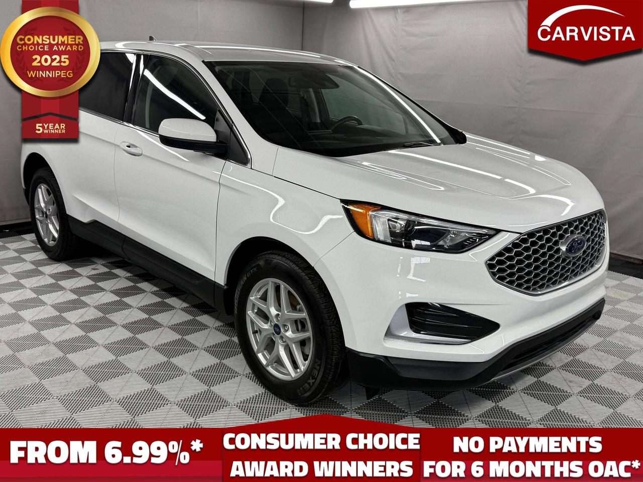 5 years running, consecutive receivers of the prestigious Consumer Choice Award in 2021, 2022, 2023, 2024 and 2025! Low rate dealer arranged financing available! 

HEATED SEATS, REVERSE CAMERA, BLUETOOTH HANDSFREE, REMOTE START, POWER LIFTGATE, DUAL CLIMATE CONTROLS, FACTORY WARRANTY

This 2024 Ford Edge SEL AWD is a stylish, spacious, and well-equipped midsize SUV with 72,525 kilometers. Finished in white with a refined interior, it offers the versatility and comfort needed for commuting, family travel, and year-round Manitoba driving.

Power comes from a responsive 2.0L EcoBoost turbocharged four-cylinder engine paired with a smooth 8-speed automatic transmission. Intelligent all-wheel drive provides added traction and control when navigating snow, rain, and changing road conditions, while the Edge&rsquo;s comfortable ride makes it equally enjoyable around the city or on longer highway trips.

Inside, the SEL cabin features heated front seats, power-adjustable seating with driver lumbar support, dual-zone automatic climate control, remote start, proximity keyless entry, push-button start, and a convenient power liftgate. The spacious rear seating area and 60/40 split-folding rear seats provide plenty of flexibility for passengers, groceries, luggage, and larger cargo.

Stay connected through the impressive 12-inch touchscreen infotainment system with wireless Apple CarPlay and Android Auto, Bluetooth, SiriusXM capability, steering-wheel-mounted audio controls, and an available Wi-Fi hotspot.

Ford Co-Pilot360 driver-assistance technology adds confidence with blind-spot monitoring, rear cross-traffic alert, lane-keeping assistance, pre-collision assist with automatic emergency braking, automatic high beams, rear parking sensors, and a rearview camera.

For additional peace of mind, the factory powertrain warranty remains in effect until February 28, 2029, or 100,000 kilometers, whichever comes first. Comfortable, capable, and loaded with modern technology, this 2024 Ford Edge SEL AWD is ready for its next owner.

At Carvista we offer a unique buying experience, with no deceiving finance gimmicks and trades are welcome but not required! Carvista is a family operated business that has been in business for over 25 years, and has earned a A+ BBB Accreditation and outstanding consumer accolades. Offering 175 quality pre-owned vehicles, all are certified and Carfax verified, most with remaining factory warranty and a modern facility located on Winnipegs Regent Ave strip. We welcome you to visit us at 1201 Regent Ave W, at Carvista, and drive away in a like new vehicle for less. In many cases we can offer no payments for 6 months! Dont let your trade or credit stop you, we accept any kind, any time. CARVISTA.CA, "Where the deals are".
 Prices and payments exclude GST OR PST Carvista Inc. 
Dealer Permit # 1211, Category: Used Vehicle 
Please verify all ad details with a Carvista sales person, vehicle may not be exactly as shown.