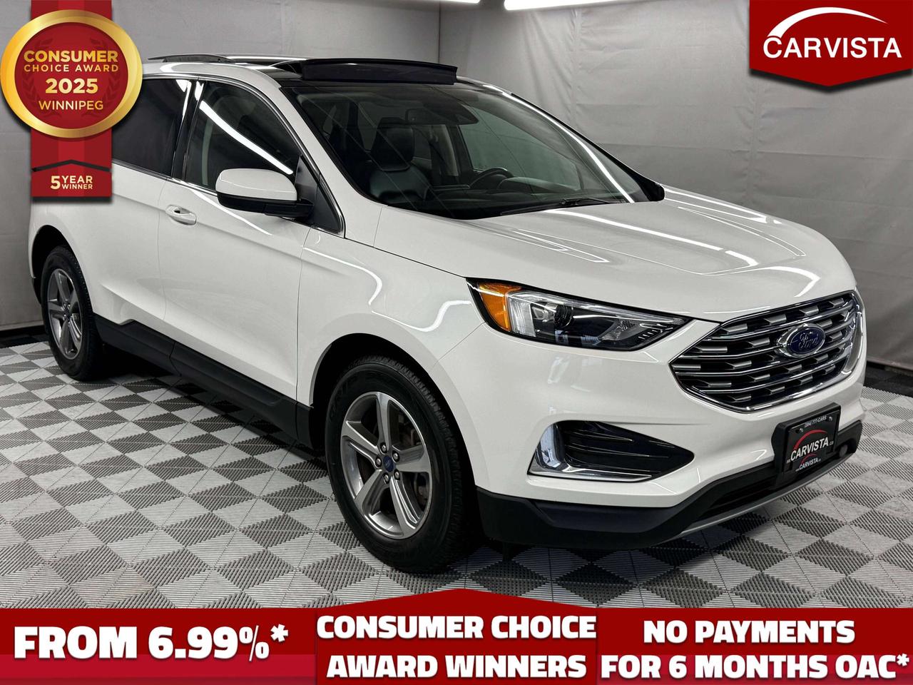 This 2022 Ford Edge SEL offers a well-rounded midsize SUV experience with AWD capability, comfortable premium features, and modern technology. The Comfort Package delivers heated seats and a heated steering wheel for added occupant comfort, while the panoramic roof brings natural light and an open feel to the cabin. Equipped with Apple CarPlay, adaptive cruise control, and blind-spot monitoring, this Edge makes a strong choice for everyday driving and longer trips alike.


Key Features


    
Registration: 2022 Ford Edge SEL, one previous owner, 123,850 km

    
Powertrain: 2.0L four-cylinder, 247 hp, automatic transmission, all-wheel drive; 11.5 L/100 km city, 8.4 L/100 km highway

    
Comfort & Convenience: Heated seats, heated steering wheel, panoramic roof, automatic climate control, power seats, leather steering wheel

    
Technology: Apple CarPlay, navigation system, Bluetooth connection, steering wheel audio controls

    
Safety & Driver Assistance: Adaptive cruise control, blind-spot monitor, lane-departure warning system, back-up camera, fog lights, alloy wheels



5 years running, consecutive receivers of the prestigious Consumer Choice Award in 2021, 2022, 2023, 2024 and 2025! Low rate dealer arranged financing available! 
At Carvista we offer a unique buying experience, with no deceiving finance gimmicks and trades are welcome but not required! Carvista is a family operated business that has been in business for over 25 years, and has earned a A+ BBB Accreditation and outstanding consumer accolades. Offering 175 quality pre-owned vehicles, all are certified and Carfax verified, most with remaining factory warranty and a modern facility located on Winnipegs Regent Ave strip. We welcome you to visit us at 1201 Regent Ave W, at Carvista, and drive away in a like new vehicle for less. In many cases we can offer no payments for 6 months! Dont let your trade or credit stop you, we accept any kind, any time. CARVISTA.CA, "Where the deals are".
 Prices and payments exclude GST OR PST Carvista Inc. 
Dealer Permit # 1211, Category: Used Vehicle 
Please verify all ad details with a Carvista sales person, vehicle may not be exactly as shown.