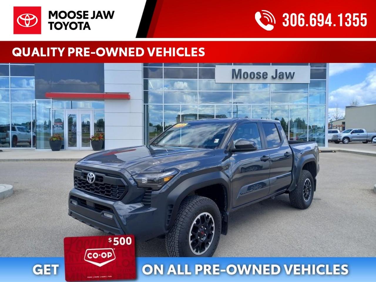 <p>Like-new 2025 Toyota Tacoma TRD Off-Road Double Cab with the highly sought-after 6-speed manual transmission. Local trade-in with only 8,216 km. Toyota Certified Pre-Owned and in exceptional condition.</p><p>This rare Tacoma combines legendary off-road capability with the engaging driving experience of a manual gearboxan increasingly hard-to-find combination. Well cared for and barely broken in, it's ready for work, adventure, or daily driving.</p>