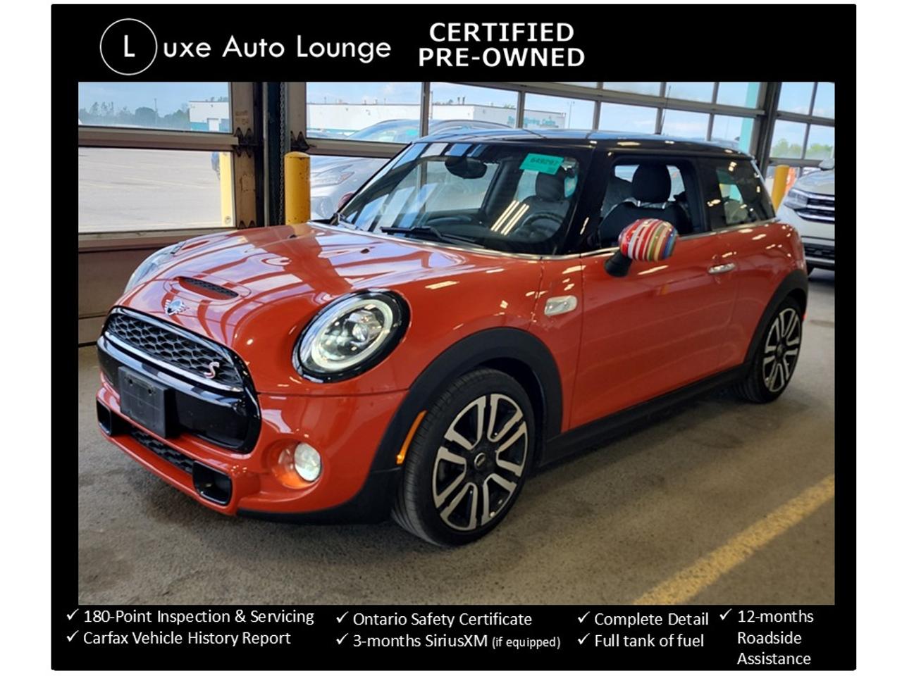 <p>AMAZING CONDITION!!! This 2019 MINI Cooper S is the fun, sporty car you NEED in your life!! (or, in your mid life crisis!!)!! Features include: automatic transmission, navigation, leather interior, heated seats, panoramic sunroof, back-up camera, touch-screen radio, push button start and more!</p><p><span style=font-size: 16px; caret-color: #333333; color: #333333; font-family: Work Sans, sans-serif; white-space: pre-wrap; -webkit-text-size-adjust: 100%; background-color: #ffffff;>This vehicle comes Luxe certified pre-owned, which includes: 180-point inspection & servicing, oil lube and filter change, minimum 50% material remaining on tires and brakes, Ontario safety certificate, complete interior and exterior detailing, Carfax Verified vehicle history report, guaranteed one key (additional keys may be purchased at time of sale), FREE 90-day SiriusXM satellite radio trial (on factory-equipped vehicles) & full tank of fuel! </span><span style=background-color: #ffffff; color: #333333; font-family: Work Sans, sans-serif; font-size: 16px; caret-color: #333333; white-space-collapse: preserve;>Remember, we built our business on quality, trust, service, and we deliver. PERIOD.<em><strong> *****Ask us about our U-select Executive Plus Extended Warranty available up to 180,000km!!*****</strong></em> <strong>Proudly </strong></span><strong><span style=background-color: #ffffff; color: #333333; font-family: Work Sans, sans-serif; font-size: 16px; caret-color: #333333; white-space-collapse: preserve;>Family Owned and Operated in the Orleans community for over 16 years!</span></strong></p><p><strong>Priced at ONLY $182 bi-weekly with $1500 down over 72 months at 7.99% (cost of borrowing is $1899 per $10000 financed) OR cash purchase price of $23995 (both prices are plus hst and licensing). Call today and book your test drive appointment today!</strong></p>