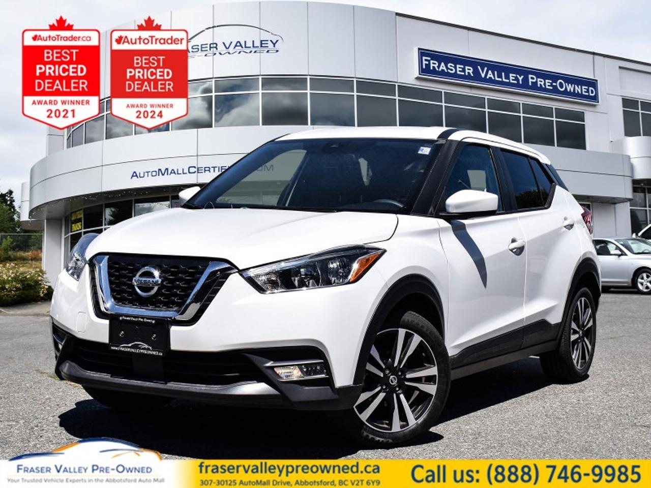 Low Mileage, Android Auto,  Apple CarPlay,  Alloy Wheels,  Fog Lights,  Remote Keyless Entry!
 
 Versatile, stylish, and comfortable, this 2020 Nissan Kicks is sure to never cramp your style. This 2020 Nissan Kicks is for sale today in Abbotsford.
 
One of the best compact crossovers on the market, the 2020 Nissan Kicks manages to stand out for its style, comfort, and size. In a world of monotonous compact crossovers, the Kicks has a lot of unique styling and technology that make it an extremely compelling option. Whether this Nissan Kicks is just getting groceries or hauling you and your gear for a weekend getaway, this Kicks can do it all in style and comfort.
 
This low mileage SUV has just 34,917 km. Its nice in colour. It has a CVT transmission and is powered by a 122HP 1.6L 4 Cylinder Engine. It may have some remaining factory warranty, please check with dealer for details. 
 
 Our Kickss trim level is SV. Stepping up to the Kicks SV will get some awesome style and convenience with fog lights, heated power side mirrors, rear view camera, blind spot and lane departure warning, impressive array of air bags, intelligent automatic emergency braking, aluminum wheels, intelligent automatic headlights, and Advanced Drive Assist Display in the instrument cluster to help you on the drive and remote keyless entry, automatic climate control, heated front seats, steering wheel mounted cruise and audio control, 7 inch touchscreen, Android Auto and Apple CarPlay compatibility, Bluetooth, SiriusXM, and USB and aux jacks for astounding comfort and connectivity. This vehicle has been upgraded with the following features: Android Auto, Apple CarPlay, Alloy Wheels, Fog Lights, Remote Keyless Entry, Steering Wheel Audio Control, Active Emergency Braking.
 
To apply right now for financing use this link: https://www.fraservalleypreowned.ca/abbotsford-car-loan-application-british-columbia
 

| Our Quality Guarantee: We maintain the highest standard of quality that is required for a Pre-Owned Dealership to operate in an Auto Mall. We provide an independent 360-degree inspection report through licensed 3rd Party mechanic shops. Thus, our customers can rest assured each vehicle will be a reliable, and responsible purchase.  |  Purchase Disclaimer: Your selected vehicle may have a differing finance and cash prices. When viewing our vehicles on third party  marketplaces, please click over to our website to verify the correct price for the vehicle. The Sale Price on third party websites will always reflect the Finance Price of our vehicles. If you are making a Cash Purchase, please refer to our website for the Cash Price of the vehicle.  | All prices are subject to and do not include, a $995 Finance Fee, a $995 Document Fee, and a $499 GPS Lot Pack. VSA Security Fee of $10 is applicable as we are a Certified VSA Dealer (#40190).  These fees as well as taxes, are included in all listed listed payment quotes. Please speak with Dealer for full details and exact numbers.  o~o