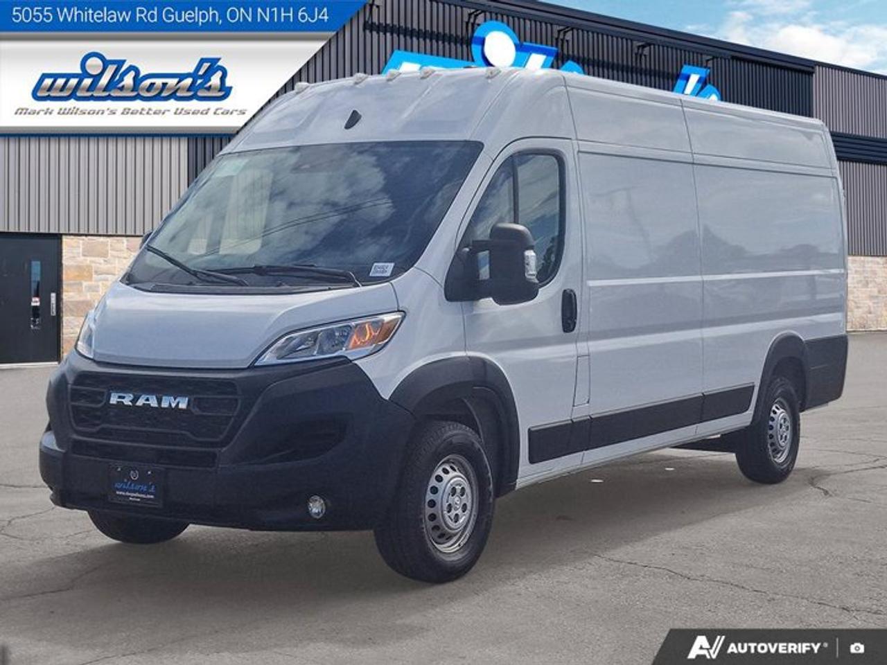 Come see this certified 2025 Ram ProMaster Cargo Van 159 WB Extended High Roof | Adaptive Cruise | Vinyl Bucket Seats | CarPlay + Android | and More !. Its Automatic transmission and 3.6 L engine will keep you going. This Ram ProMaster Cargo Van comes equipped with these options: Reverse Camera, Air Conditioning, Adaptive Cruise, Telescopic Steering Wheel, Steering Radio Controls, Power Windows, Power Locks, Traction Control, Power Mirrors, and Android Auto / Apple CarPlay. See it for yourself at Mark Wilsons Better Used Cars, 5055 Whitelaw Road, Guelph, ON N1H 6J4.MASSIVE SELECTION: 500+ vehicles in ONE LOCATION, all Live Market Priced for the best value!STRAIGHTFORWARD & TRANSPARENT PRICING: Our Advertised Price INCLUDES:Safety Certification! (No separate certification fee upcharge).FREE Carfax History Report!NO upcharge for paying cash!CONFIDENCE & PEACE OF MIND: 30-Day/3,000 km Warranty INCLUDED! Plus a 5-Day Exchange Privilege!*EASY FINANCING: Better-than-bank rates, $0 Down, and 3 Months No Payments available OAC. BAD CREDIT APPROVED HERE!WE BUY CARS: Get Top Dollar for your trade, or sell us your vehicle for CASH even if you dont buy ours!www.shopwilsons.comAn Honest, Transparent Buying Experience. Trusted in business since 1961!(Cash Prices Exclude HST and Licensing Fees only.)