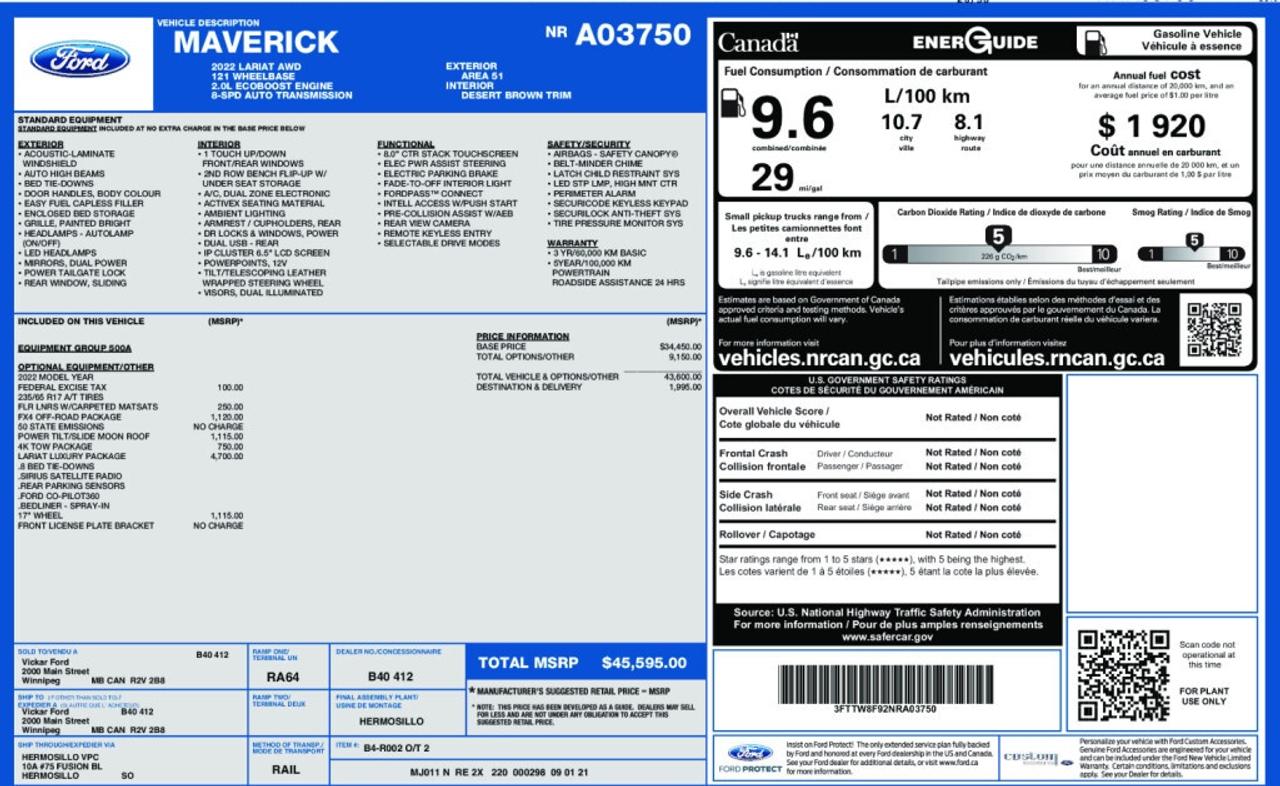2022 Ford Maverick Area 51 Lariat AWD   $9150 Factory Upgrades   FX4 Photo