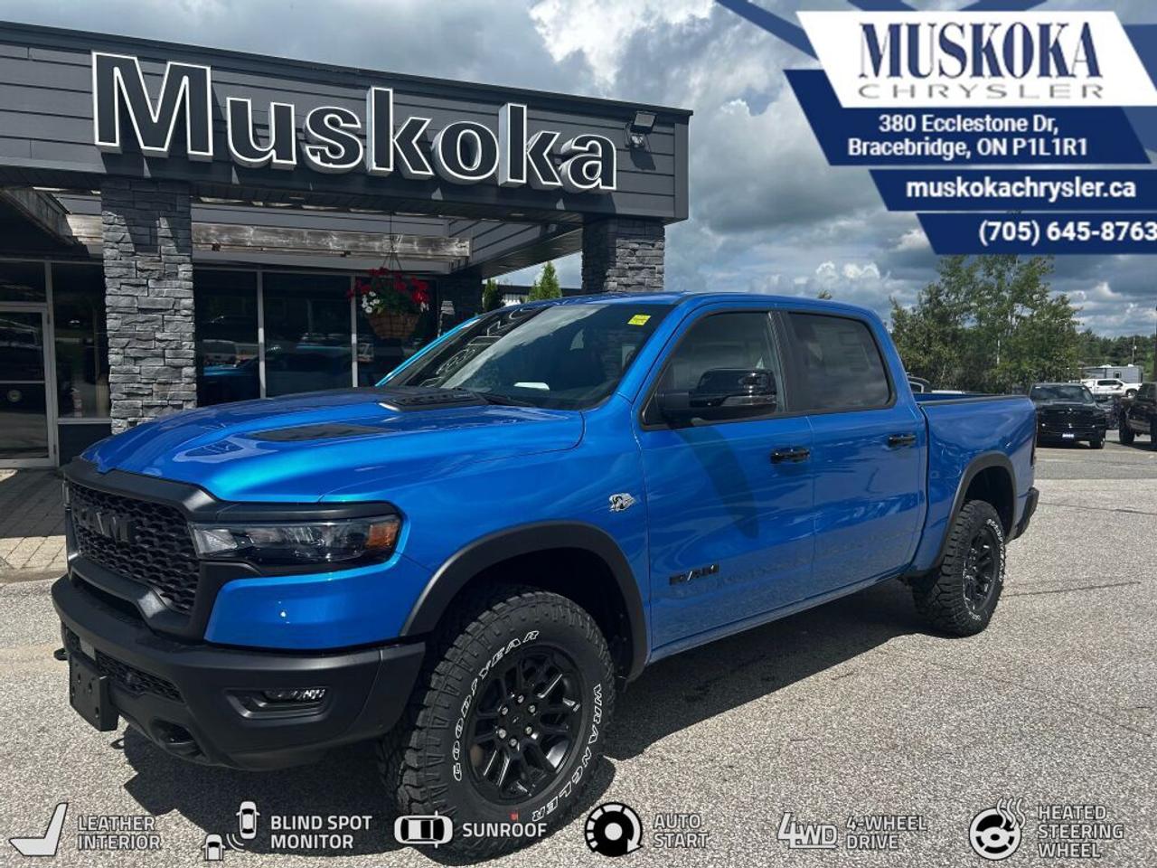 This RAM 1500 REBEL, with a 5.7L HEMI V-8 engine engine, features a 8-speed automatic transmission, and generates 11.6 highway/14.7 city L/100km. Find this vehicle with only 118 kilometers!  RAM 1500 REBEL Options: This RAM 1500 REBEL offers a multitude of options. Technology options include: Disassociated Touchscreen Display, GPS Antenna Input, GPS Navigation, Voice Recorder, 2 LCD Monitors In The Front.  Safety options include Airbag Occupancy Sensor, Curtain 1st And 2nd Row Airbags, Dual Stage Driver And Passenger Front Airbags, Dual Stage Driver And Passenger Seat-Mounted Side Airbags, ParkSense Front And Rear Parking Sensors.  Visit Us: Find this RAM 1500 REBEL at Muskoka Chrysler today. We are conveniently located at 380 Ecclestone Dr Bracebridge ON P1L1R1. Muskoka Chrysler has been serving our local community for over 40 years. We take pride in giving back to the community while providing the best customer service. We appreciate each and opportunity we have to serve you, not as a customer but as a friend