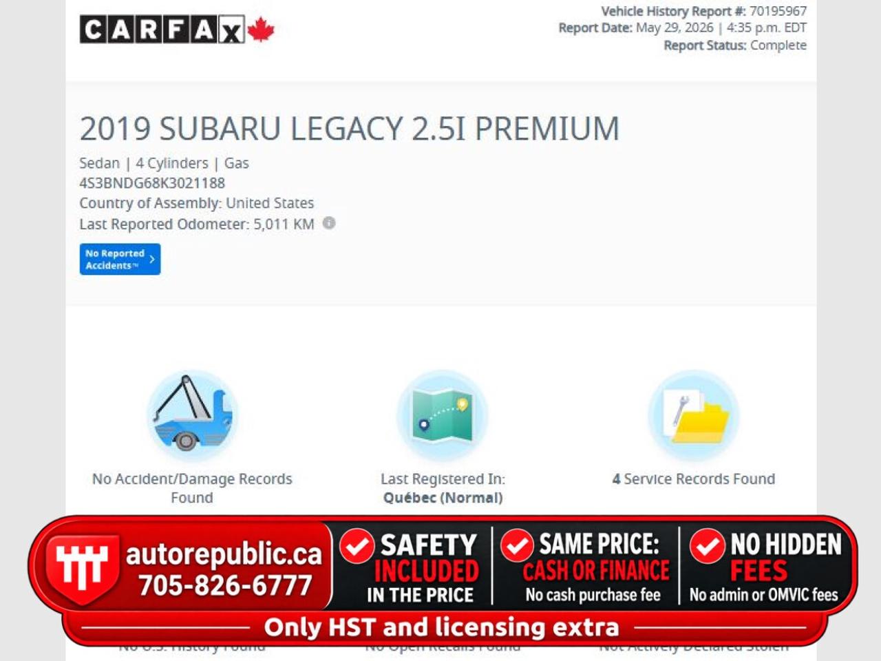2019 Subaru Legacy Premium Certified No Accidents Reliable Photo