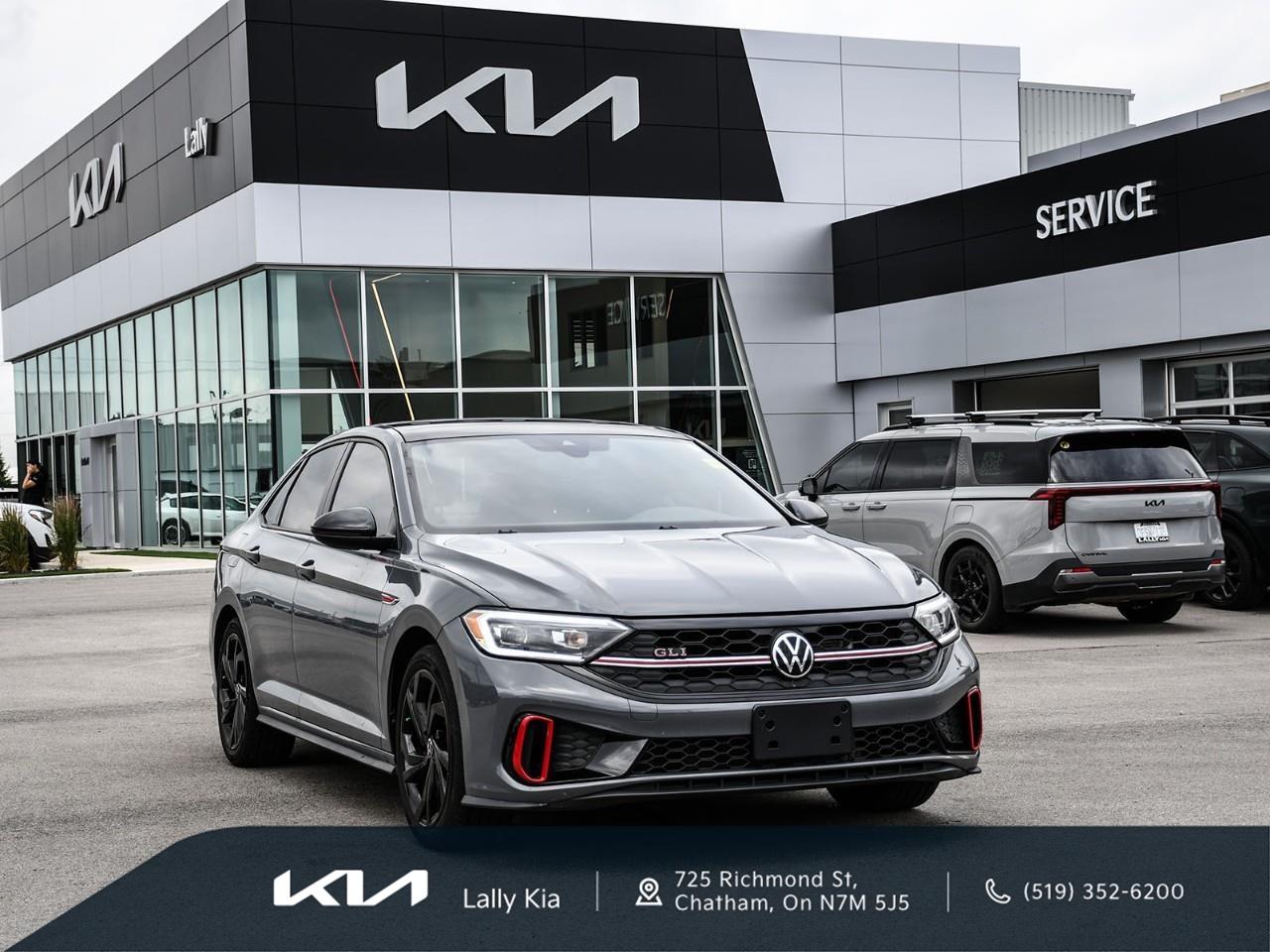 <p>2024 Volkswagen Jetta GLI - Autobahn | Clean CarFax | Low KMs</p><ul><li><p><strong>Condition:</strong> Low KMs, Accident Free / No Accidents / Clean CarFax</p></li><li><p><strong>Performance:</strong> 2.0L Turbocharged 4-Cylinder Engine, Front-Wheel Drive (FWD), Sport-Tuned Suspension, Automatic Transmission</p></li><li><p><strong>Seating & Comfort:</strong> Leather Seating, Heated & Ventilated Front Seats, Heated Rear Seats, Heated Steering Wheel, Dual-Zone Climate Control, Power Sunroof</p></li><li><p><strong>Technology:</strong> Digital Cockpit Pro, Navigation System, Apple CarPlay & Android Auto, BeatsAudio Premium Sound System, Wireless Charging, Touchscreen Display</p></li><li><p><strong>Safety:</strong> Adaptive Cruise Control, Blind Spot Monitoring, Lane Assist, Front Assist with Autonomous Emergency Braking, Rear Traffic Alert, Backup Camera</p></li><li><p><strong>Notes:</strong> Autobahn trim offering premium comfort, advanced technology, and engaging GLI turbocharged performance in a sporty sedan package.</p></li><li><p>Financing Available</p></li><li><p>Trade-Ins Welcome</p></li><li><p>Extended Warranty Options</p></li></ul><p>Every used vehicle undergoes a 135-point inspection.</p><p>Pre-owned vehicles are supplied with one key. Any additional keys received from the previous owner will be included at delivery at no charge. Extra keys may be purchased if desired.</p> <p>We use no hassle no haggle live market pricing! Save money and time.</p><p>All prices shown include all fees. Reconditioning and Full Detailing. Taxes and Licensing extra.</p><p>All Pre-Owned vehicles come standard with one key. If we received additional keys from the previous owner they will be with the vehicle upon delivery at no cost. Additional keys may be purchased at customers requested and expense.</p><p>Book your appointment today!</p>