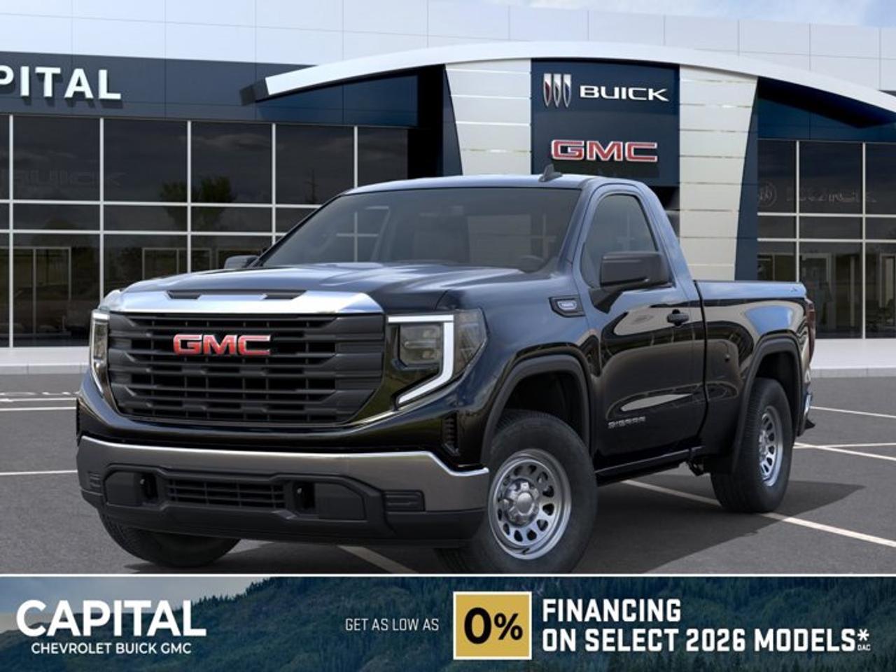This GMC Sierra 1500 boasts a Turbocharged Gas I4 2.7L/166 engine powering this Automatic transmission. ENGINE, 2.7L TURBOMAX (310 hp [231 kW] @ 5600 rpm, 430 lb-ft of torque [583 Nm] @ 3000 rpm) Includes (KW5) 220-amp alternator.) (STD), Wireless, Apple CarPlay / Wireless Android Auto, Windows, power front, drivers express up/down.*This GMC Sierra 1500 Comes Equipped with These Options *Window, power front, passenger express down, Wi-Fi Hotspot capable (Terms and limitations apply. See onstar.ca or dealer for details.), Wheels, 17 x 8 (43.2 cm x 20.3 cm) painted steel, Silver, Wheel, 17 x 8 (43.2 cm x 20.3 cm) full-size, steel spare, USB Ports, 2, Charge/Data ports located on instrument panel, Transfer case, single speed, electronic Autotrac with push button control (4WD models only), Tires, 255/70R17 all-season, blackwall, Tire, spare 255/70R17 all-season, blackwall (Included with (QBN) 255/70R17 all-season, blackwall tires.), Tire Pressure Monitoring System, auto learn includes Tire Fill Alert (does not apply to spare tire), Tire carrier lock keyed cylinder lock that utilizes same key as ignition and door (Deleted with (ZW9) pickup bed delete.).* Stop By Today *Treat yourself- stop by Capital Chevrolet Buick GMC Inc. located at 13103 Lake Fraser Drive SE, Calgary, AB T2J 3H5 to make this car yours today!